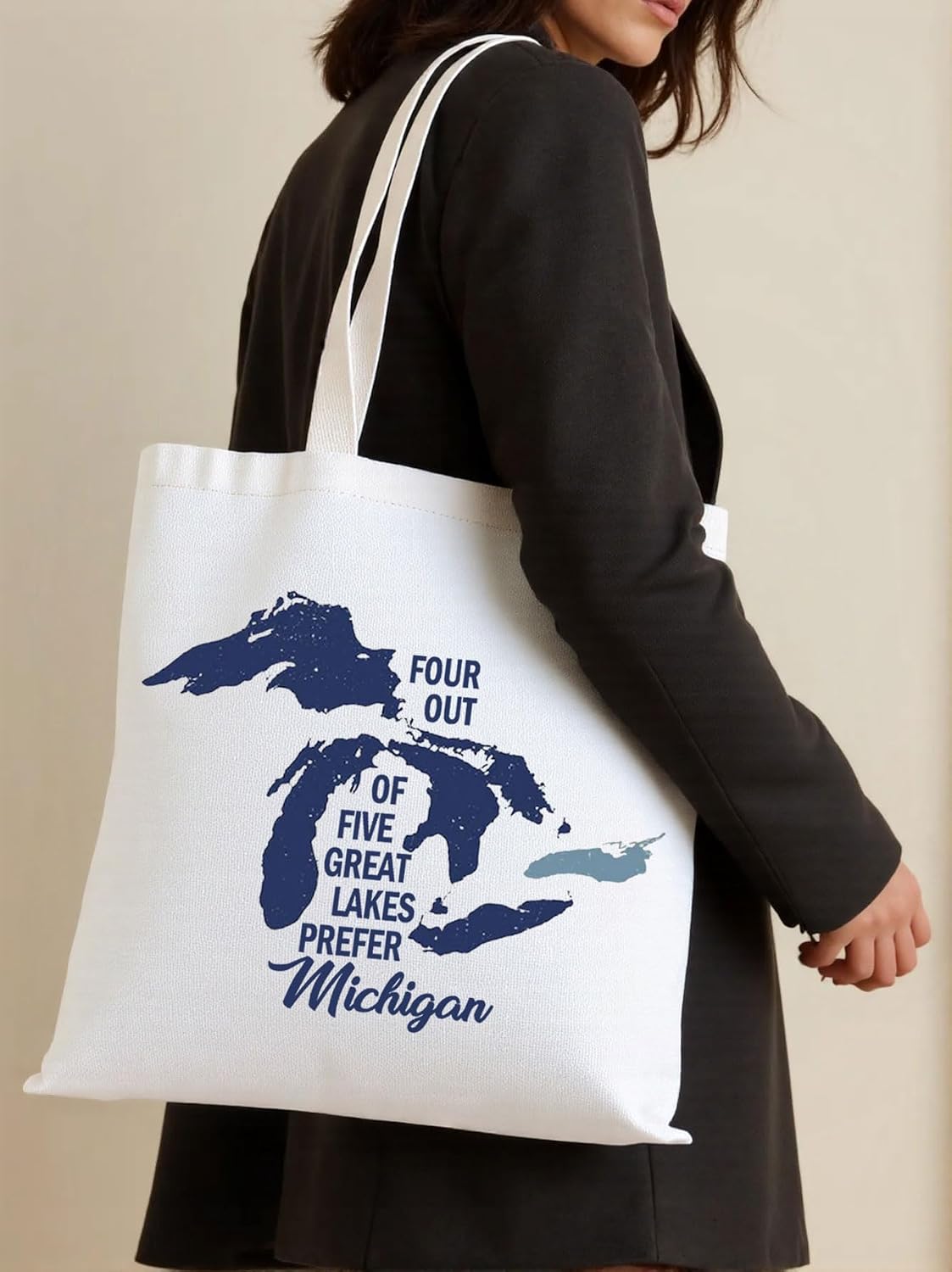 TSOTMO Lake Michigan Life Gift Lake Map Tote Bag for Lake Lovers Michigan Travel Gift image 2