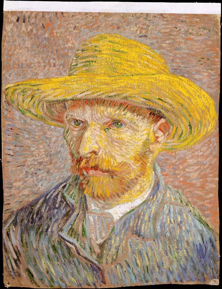 Vincent van Gogh - Self-Portrait with a Straw Hat (1887), vintage art, 12x8" (A4) Reproduction Poster Print