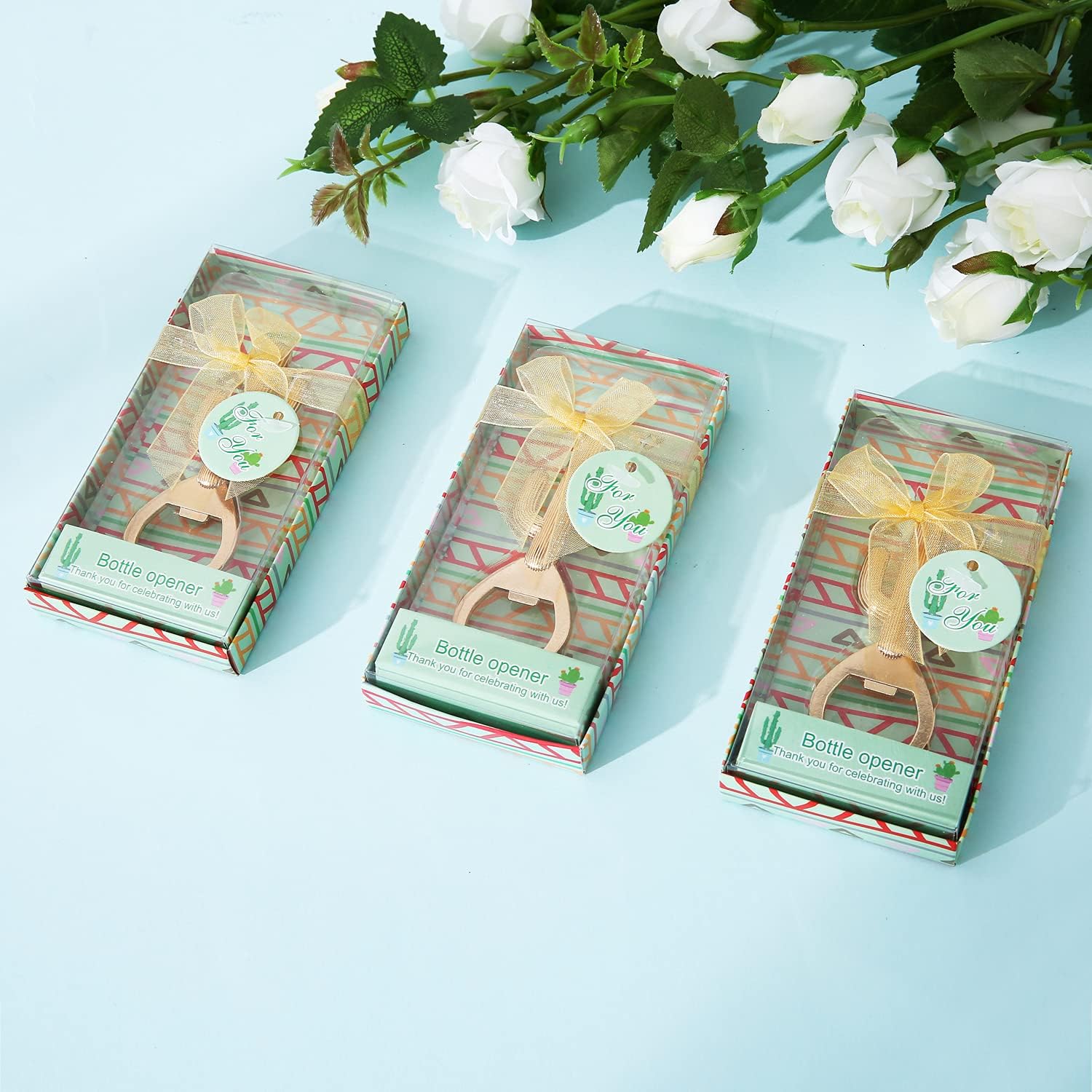 Pack of 24 Mexican Theme Baby Shower Bottle Opener Favor for Guests，Cactus Bottle Openers for Wedding,Baby Shower,Bridal Shower or Mexican Party/Decorations/Gifts/Favors/Souvenirs (24, Gold Cactus)