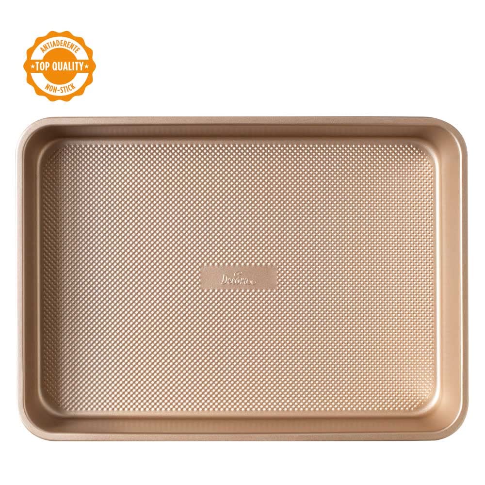 DECORA, 0070103 Gold Line Rechteckige Backform 34,7 x 24,5 x 5,5 cm, Ideal für die Herstellung von Backwaren, Robustes Antihaft-Metall.