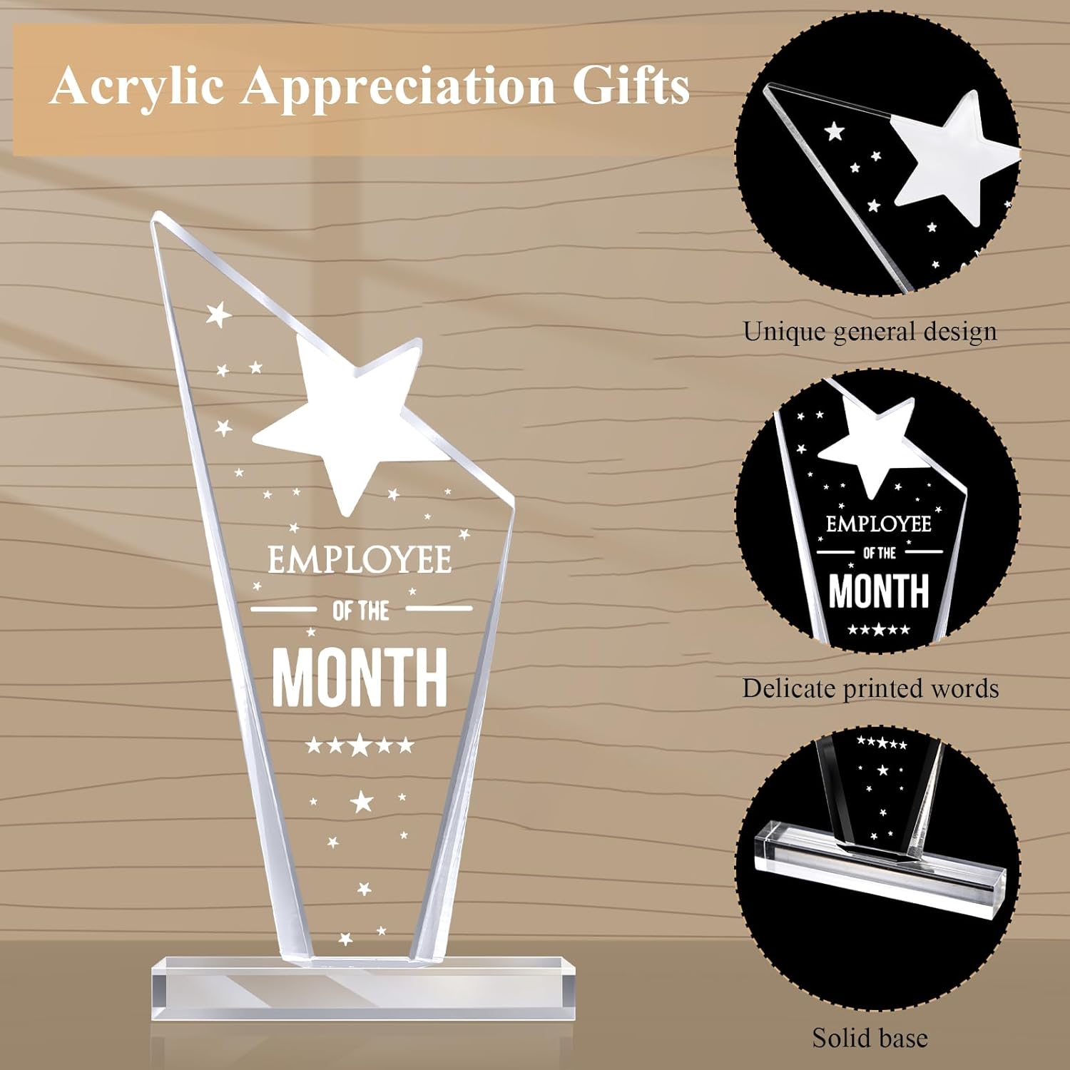 Roowest 2 Pcs Employee of The Month Plaque Trophy Employee Month Appreciation Award Gifts Bulk Coworker Acrylic Trophy Reward Sign Keepsake for Teacher Nurse Colleague Staff Volunteer Team Office