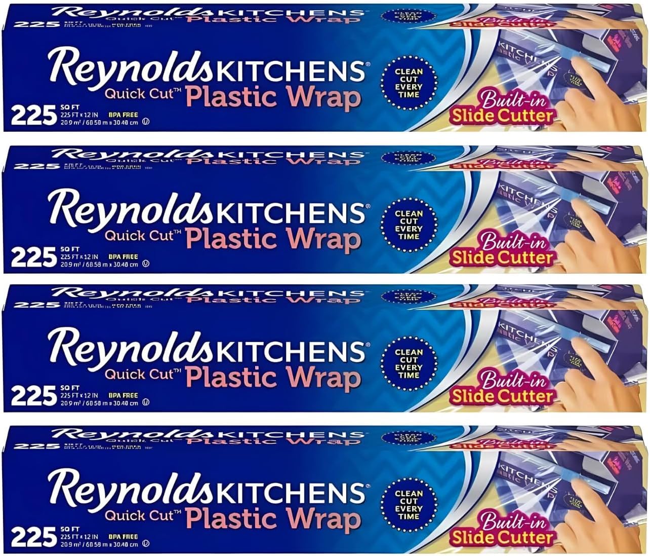 Reynolds Kitchens Quick Cut Plastic Wrap, 225 Sq Ft (Pack of 4)