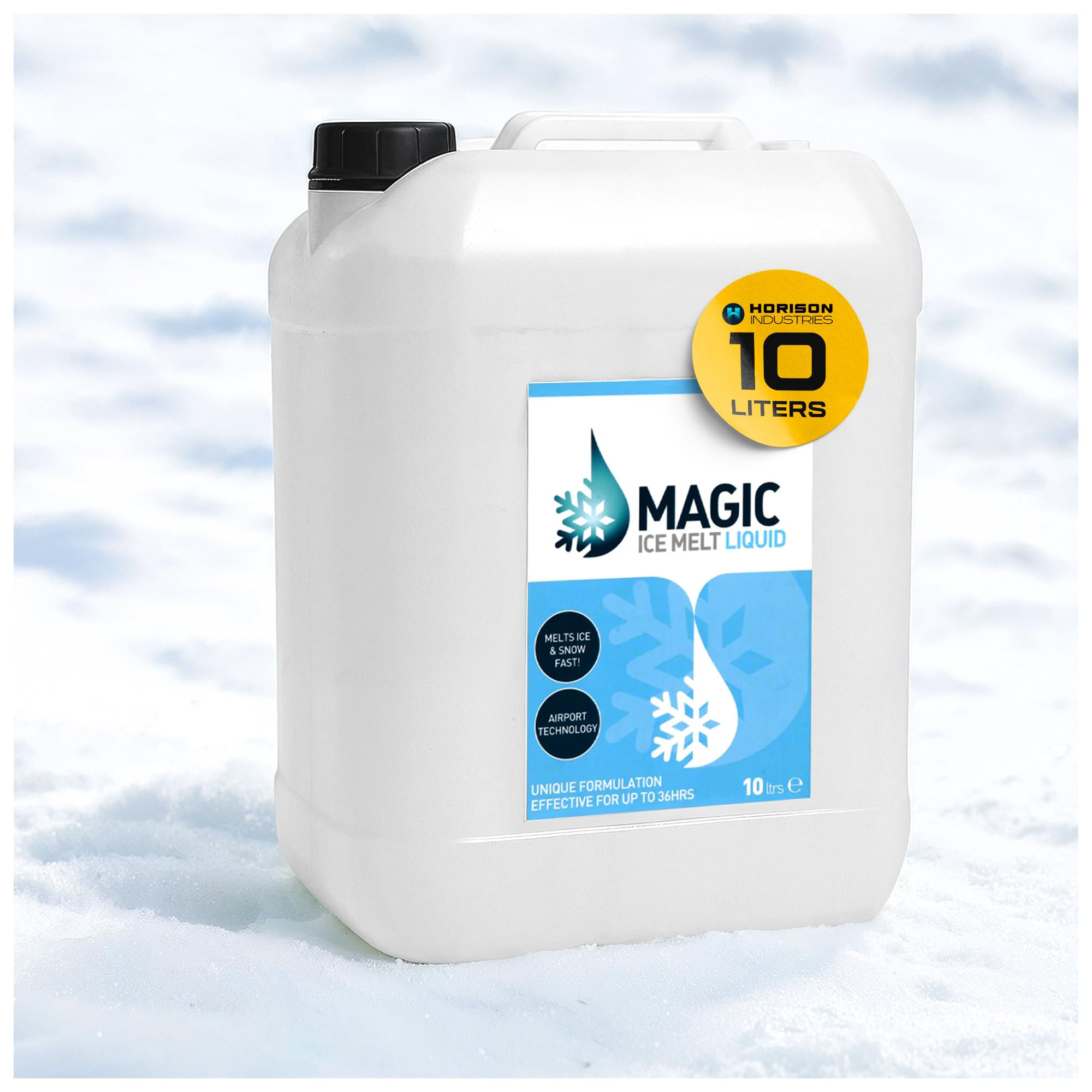 Horison Industries Magic Liquid Ice Melt Jug - 10L De-Icer For Driveway, Fast Acting Deicer To -15°C - De Icer Liquid Ice Melt For Sidewalk, Concrete & Outdoor Areas, Non Toxic And Non-Corrosive