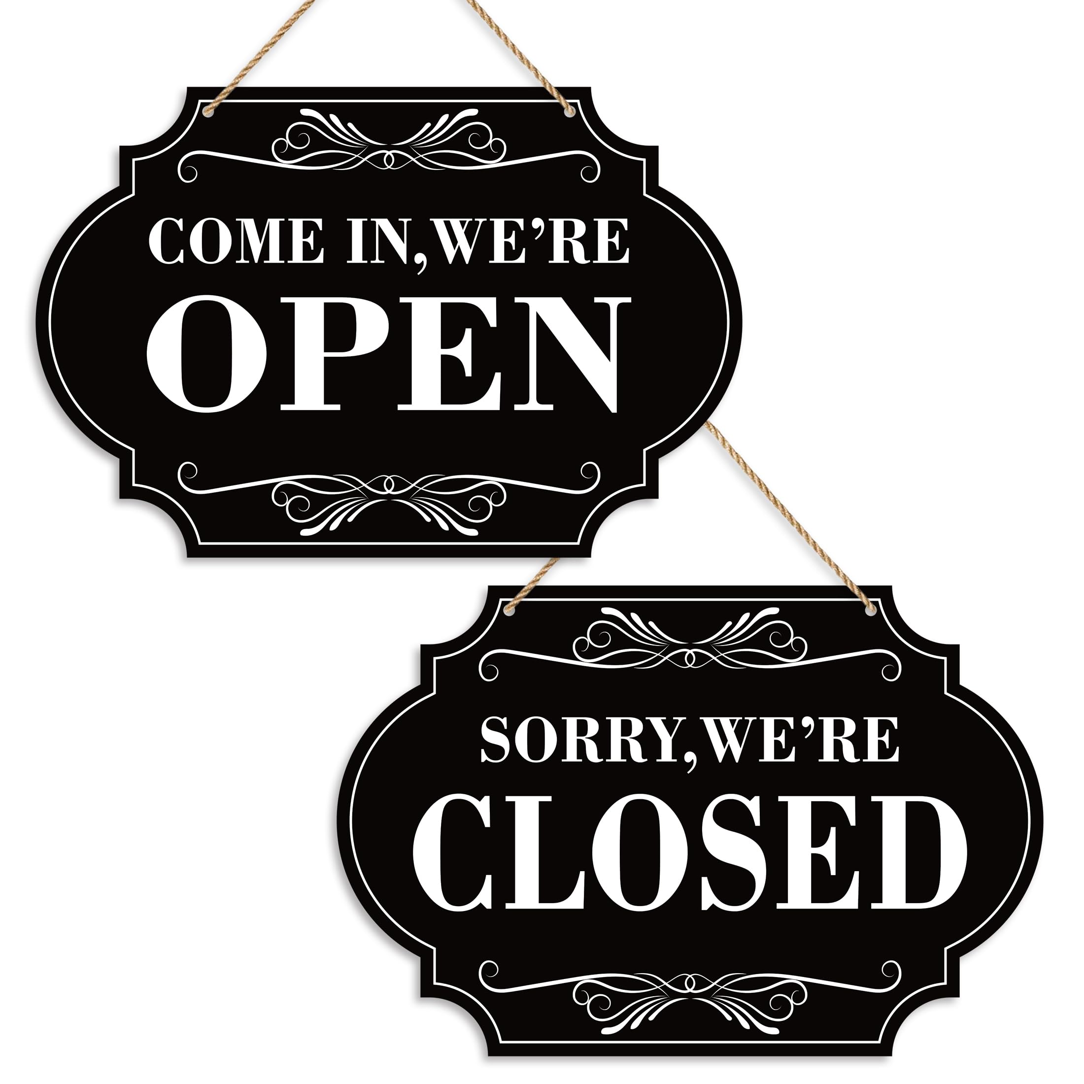 Open Closed Signs for Business, 11x8 Waterproof Double Sided Come In or Closed Hanging Sign with Rope, Business Open and Closed Hours Sign for Stores