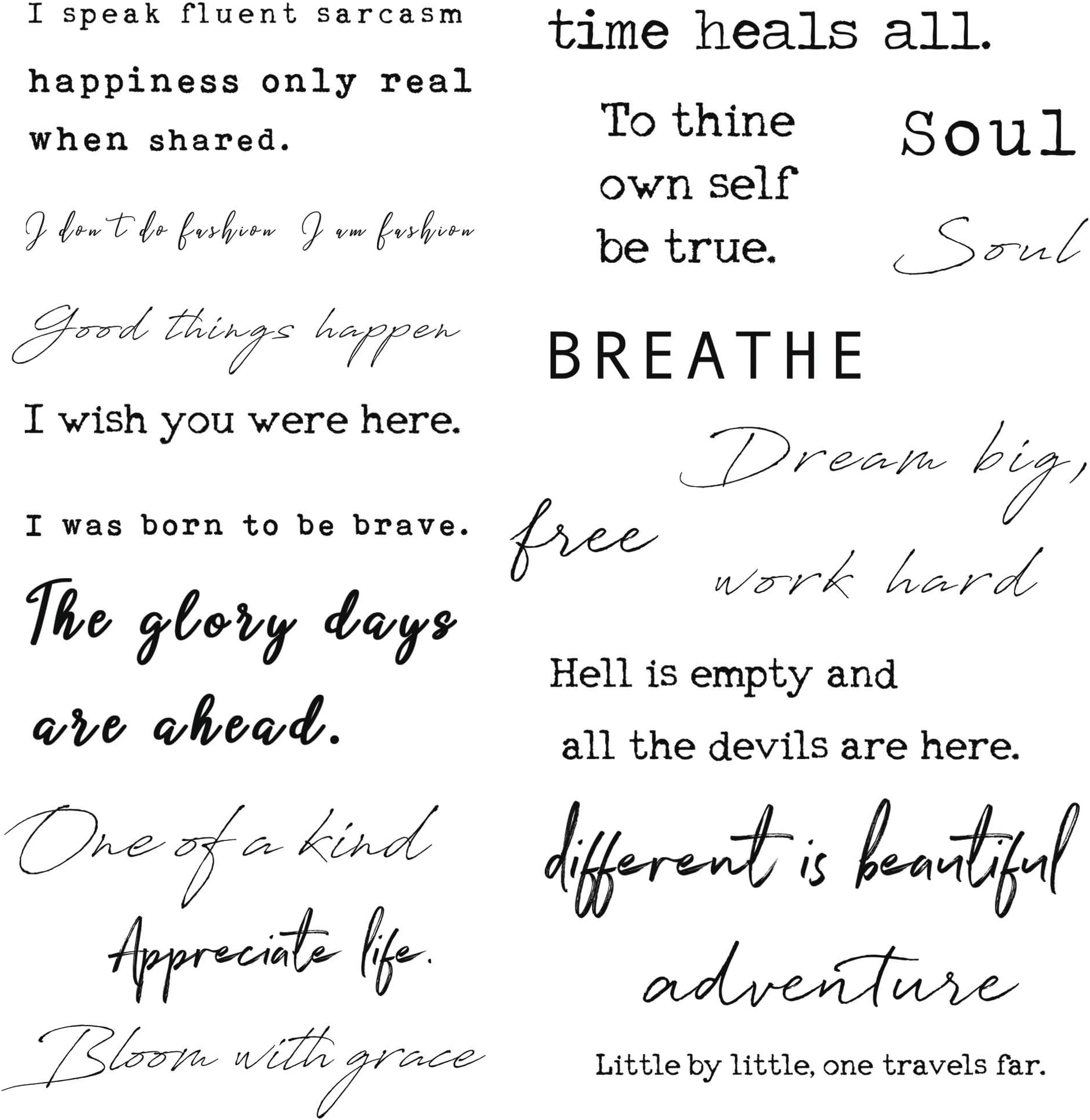 Everjoy Realistic Temporary Tattoos - 20 Individual Line Pcs, Waterproof Inspirational Words for Adult, Women (Words) Black