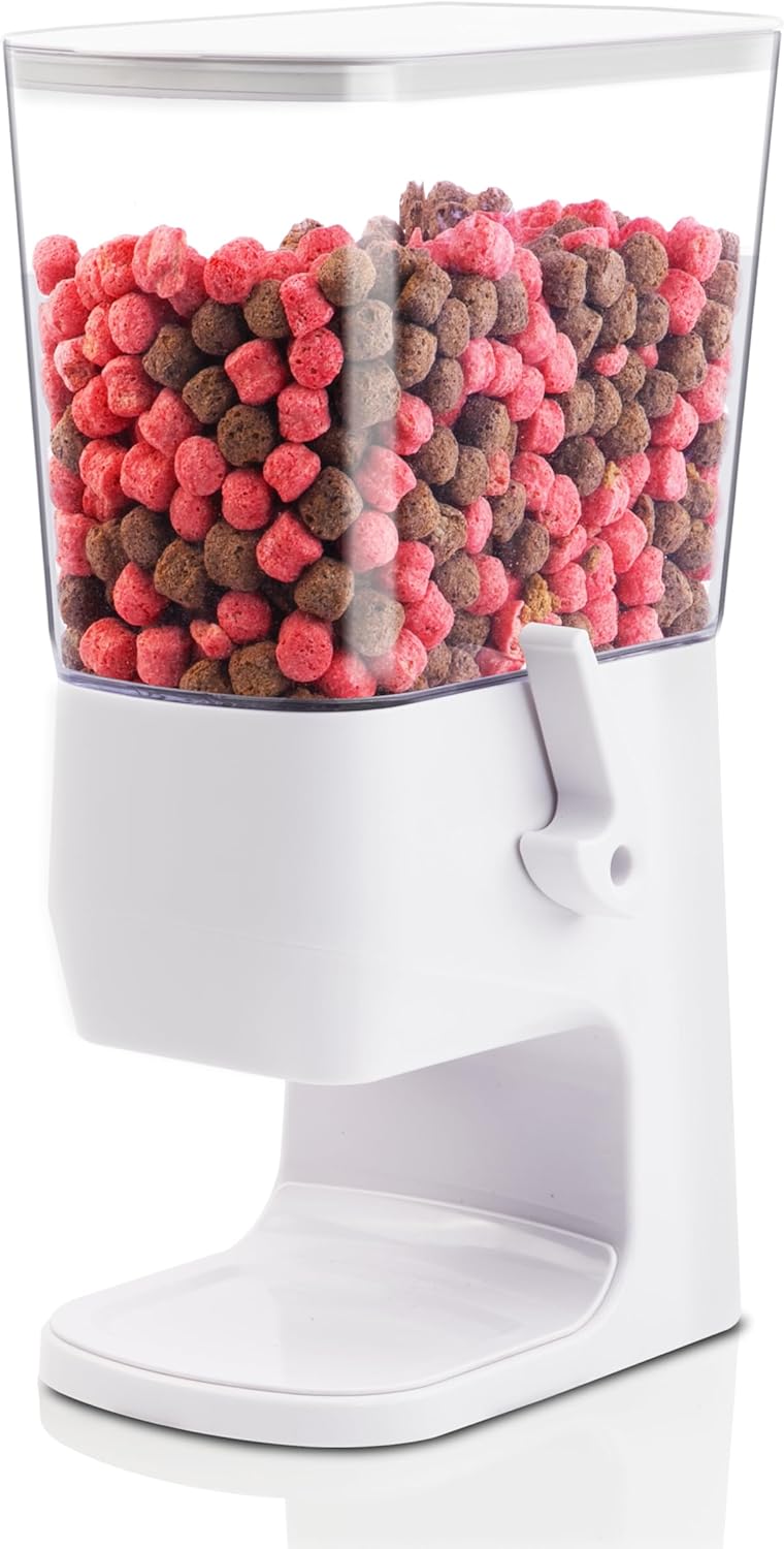 Cereal Dispenser Countertop 1 Pack, Dry Food Dispenser Snack Organizer, Slim Cereal Containers Storage Dispenser with Lids for Pantry, Kitchen Organization Oatmeal Nut Granola Candy, White