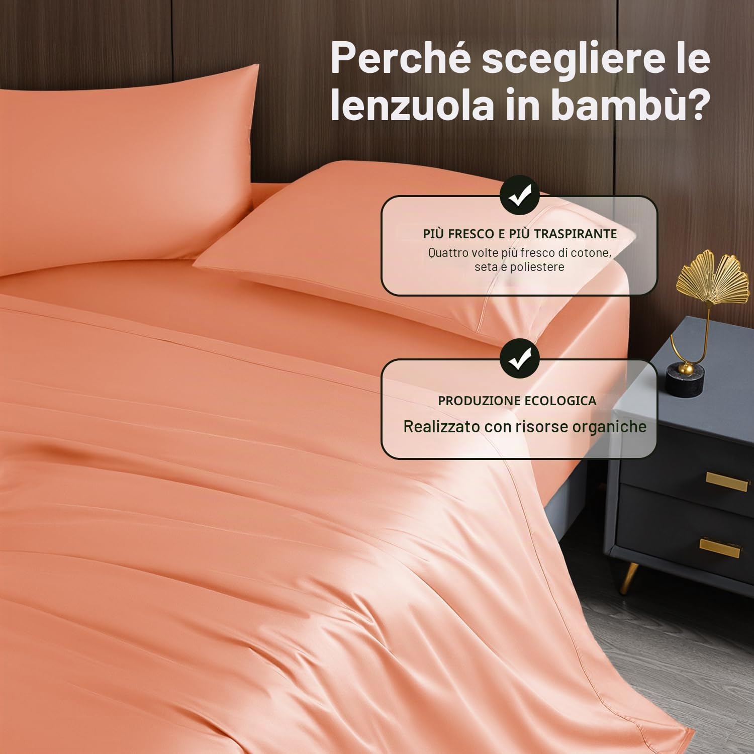 Shilucheng Set di biancheria da letto in bambù traspirante, per letto matrimoniale, 1800 fili, super setoso, con tasca profonda 40,5 cm, lavabile in lavatrice, 4 pezzi (Queen, Coral)