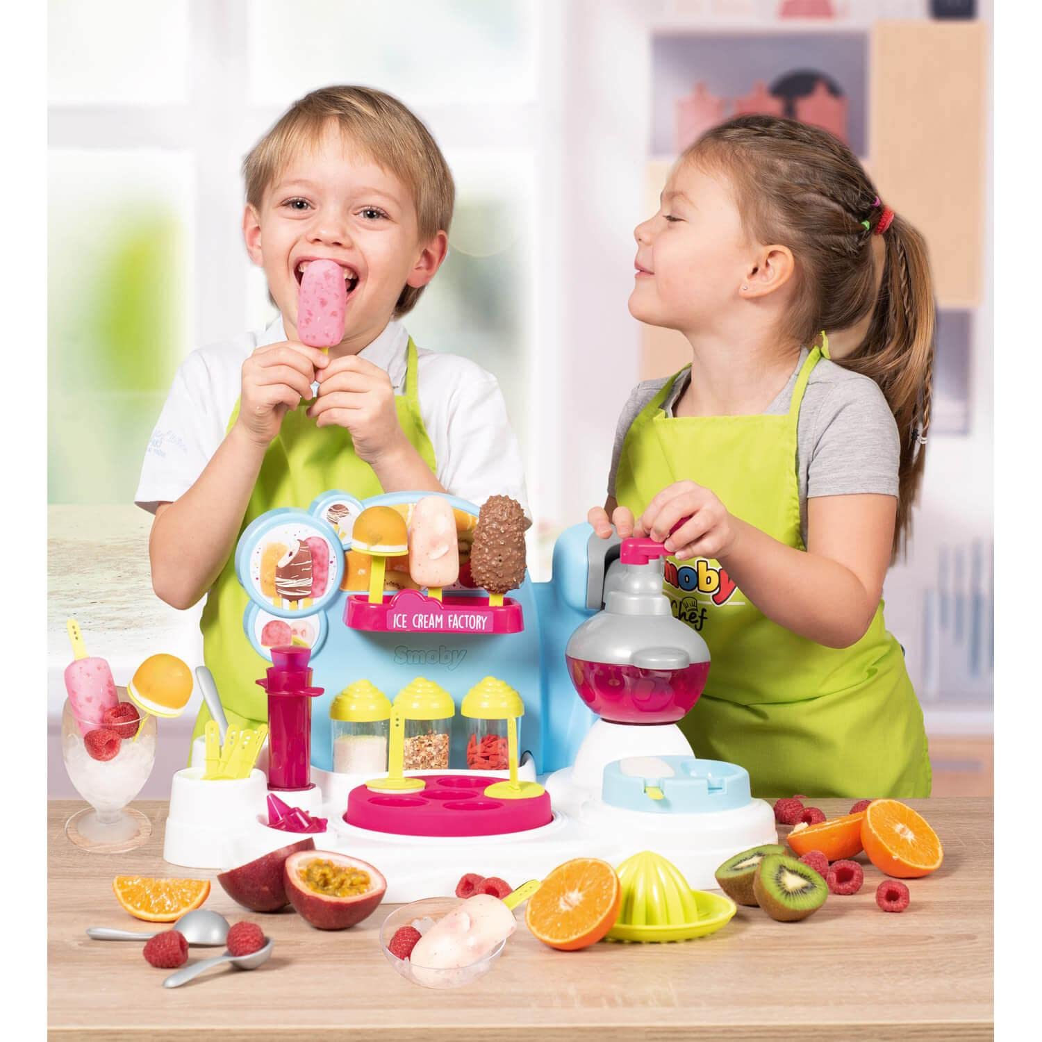 Smoby Chef Eis-Fabrik - Eismaschine für Kinder mit Zubehör (ohne Zutaten) - Küchengerät zur Herstellung & Dekoration von Eiscreme - ab 5 Jahren