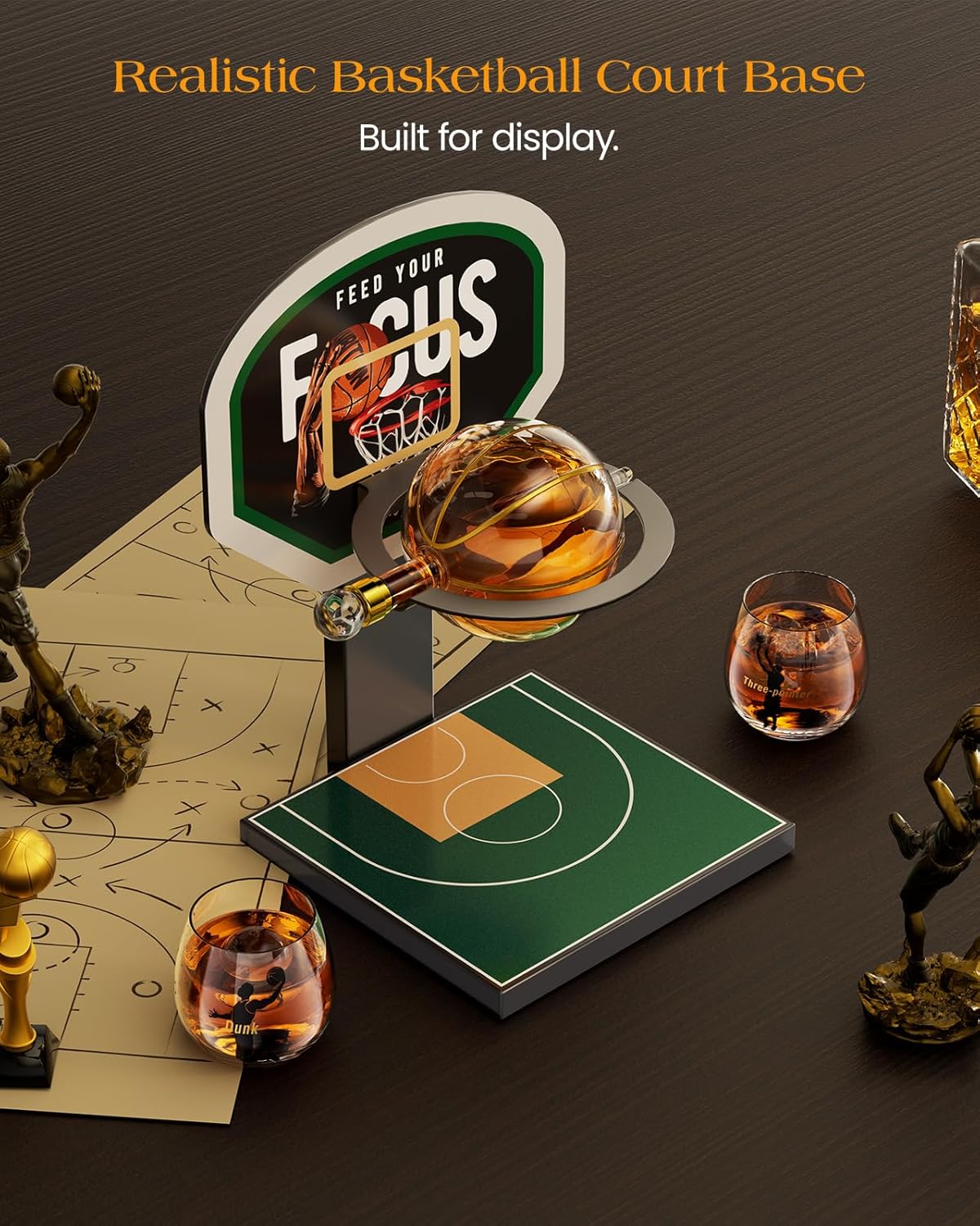 Kollea Basketball Whiskey Decanter Set with Green Court Stand & 2 Glasses, Cool Whiskey Gifts for Men, Dad, Boyfriend, Coach, Basketball Fans - Birthday, Game Day, Christmas, Retirement Gift idea - Image 4
