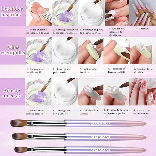 Miniatura 3 de Cepillo de uñas acrílicas tamaño 8, 100% puro Kolinsky cepillo de arte de uñas, mango resistente, herramientas de diseño de polvo acrílico para