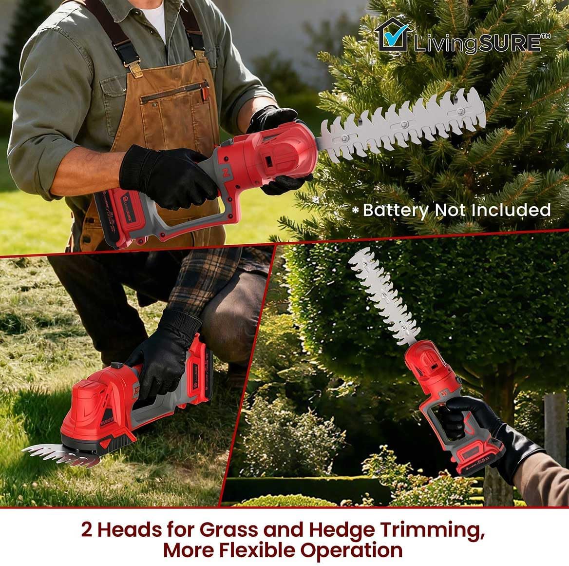 2-in-1 Cordless Mini Hedge Trimmer Electric Dual-Function Gardening Power by LivingSURE - Battery NOT Inluded