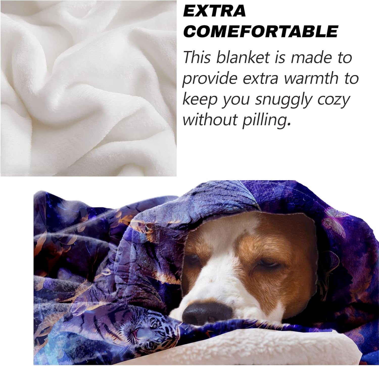 White Tiger Throw Blanket Gifts for Adults Kids, Fantasy Big Cat Blankets for Living Room Bedroom Decor, Fuzzy Warm Flannel Plush 50"x60" - Image 6