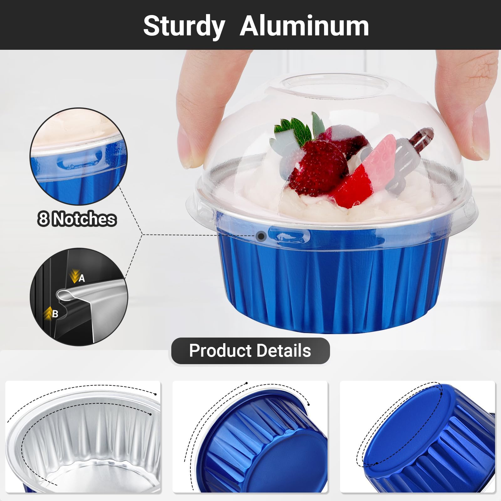 Disposable Mini Ramekins EUSOAR Disposable Ramekins With Lids, 50pcs 6.8oz Royal Blue Cupcake ...