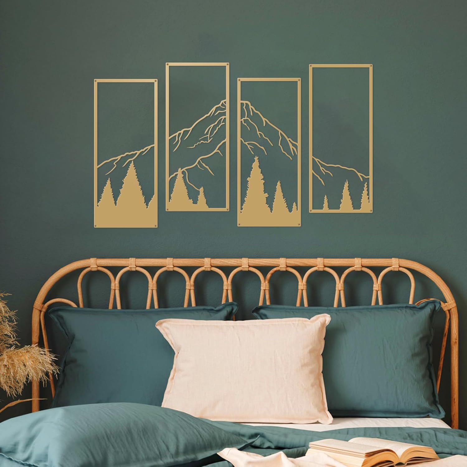 Golden Metal Mountain & Forest Wall Art Decor