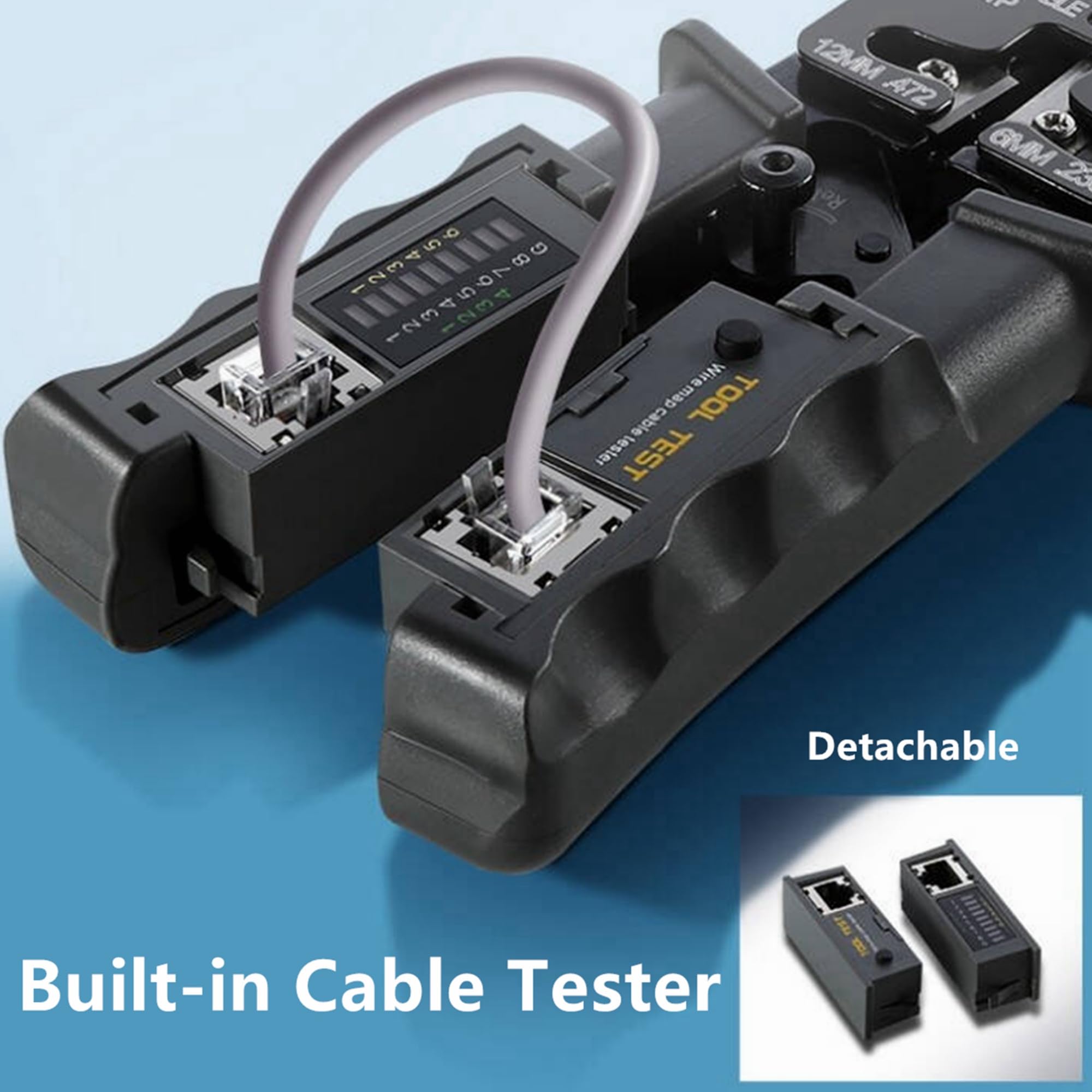 Yankok Modułowa zaciskarka wtykowa HT-022: zaciskane złącza RJ45 8P8C RJ12 RJ11 6P6C/4C/2C, RJ10 i RJ9 4P4C/2C, cięcie taśmowe i testowe kable Ethernet z testerem kabli