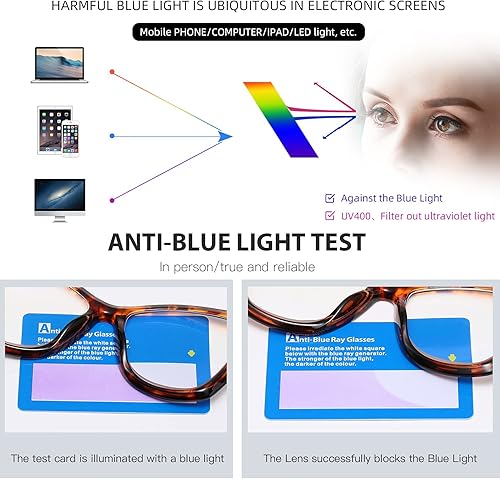 Vista 22 de Bevi Gafas de lectura antifatiga ocular, bloqueo de luz azul, marco cuadrado grande de gran tamaño con bisagra de metal para mujeres y hombres