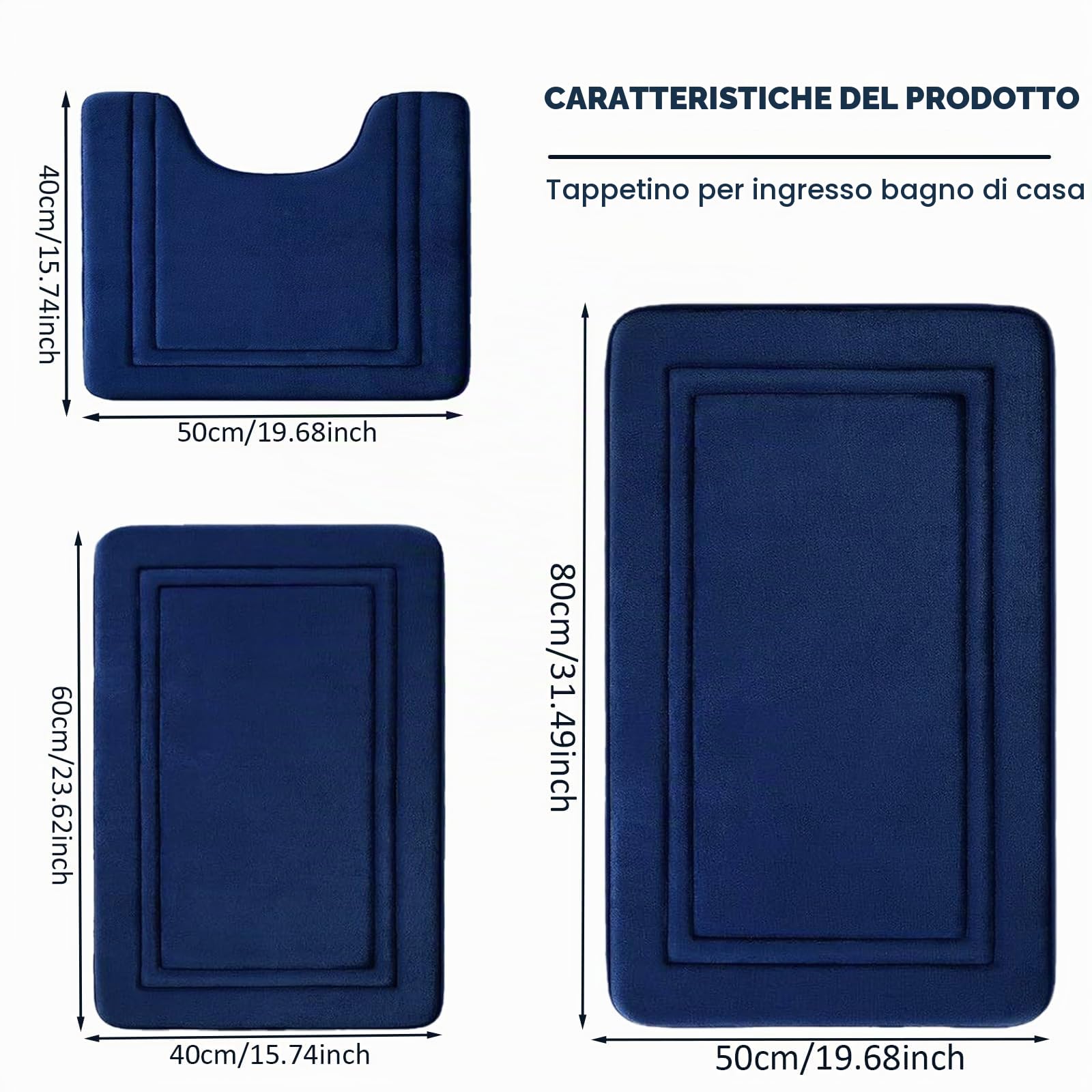Tappeto Bagno, 3 pezzi, Morbido Tappetino in Microfibra Antiscivolo e Tappetino Bagno a Forma di U, Tappetini Doccia ad Assorbimento d'acqua, Lavabile in Lavatrice