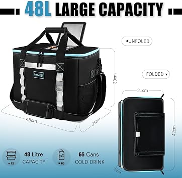 INSMEER 48L Large Cool Bag with Easy Top Access Opening, 65 Cans Foldable Cooler Bag, XXL Waterproof Cool Bag, Insulated Bag for Camping, Picnic, Beach, Hiking, Family Outdoor Activities, Festival