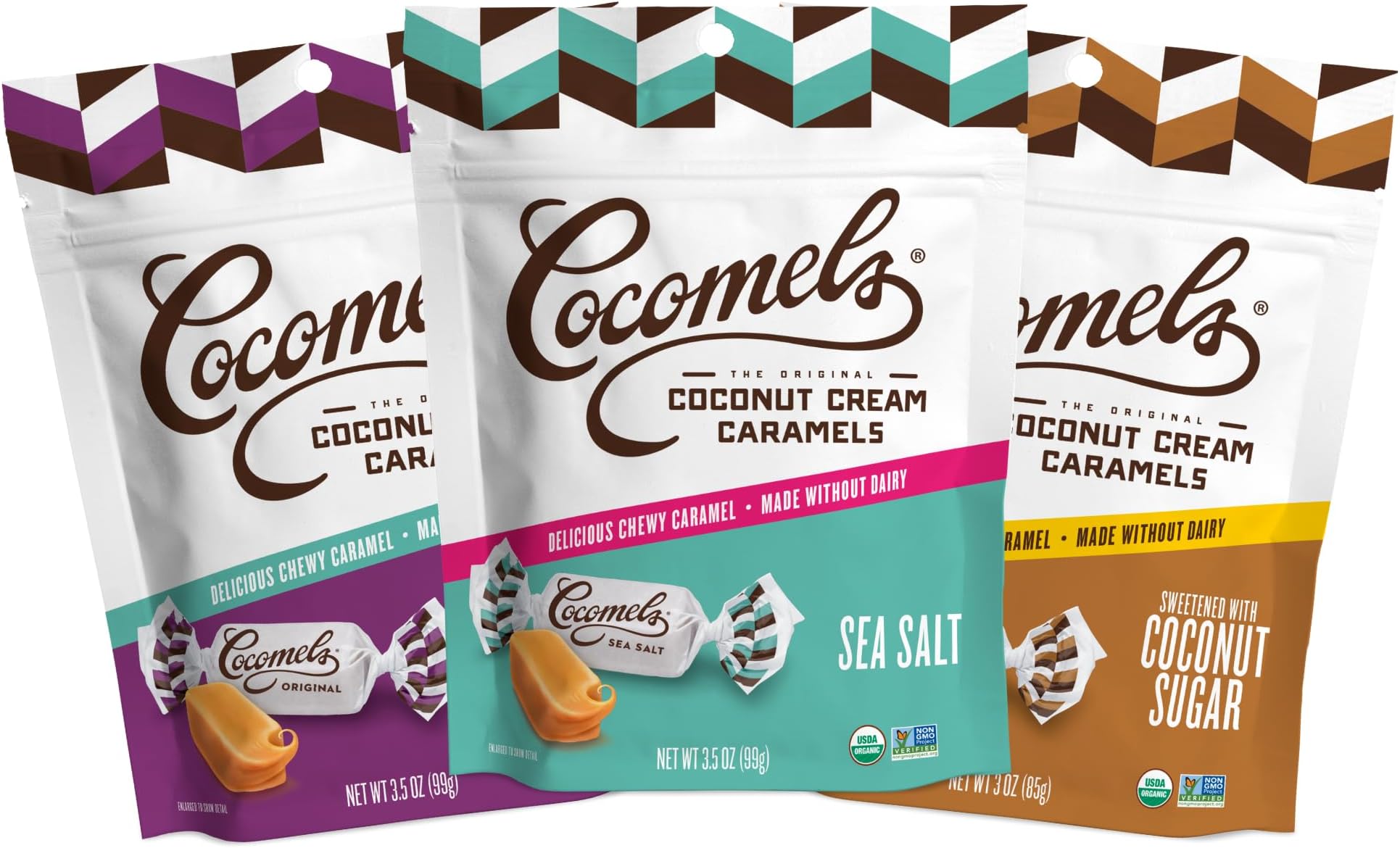 Cocomels Coconut Milk Caramels Variety Pack, 3.5 oz, 3 Pack, Dairy Free, Vegan, Organic