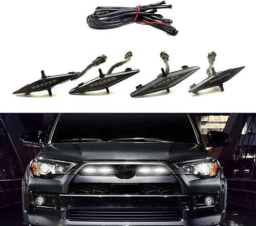 neynavy 4 luces LED blancas, rejilla delantera Raptor, accesorios de coche con arnés y fusible compatibles con Toyota 4Runner TRD Pro Grille