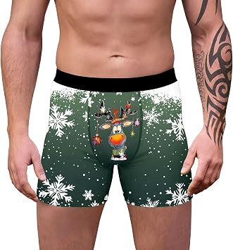 Christmas Pants Men, Loose Boxers for Men, Design Trunks Christmas Special Boyshort Style Underwear Loose Festive Costumes Plus Size Soft 3d Novelty Xmas Underpants Breathable Comfortable Retro