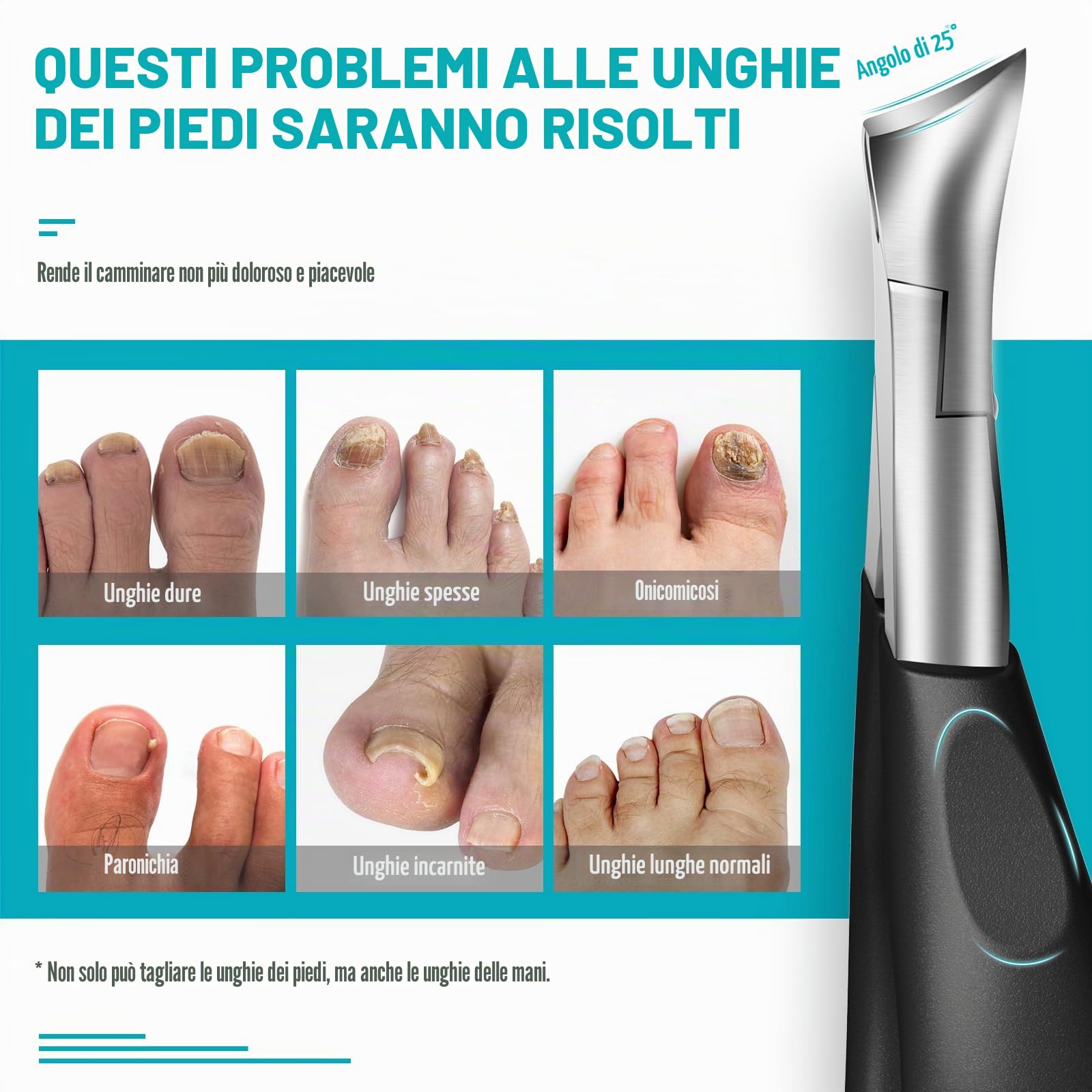 RONAVO - Tagliaunghie dei piedi, per unghie spesse, con funghi, incarnite, per anziani Manico lungo, custodia in pelle, conservazione sicura.