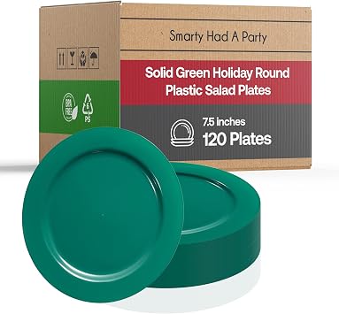 Smarty Had A Party Premium Green Plastic Plates Set - 7.5 inch Dessert Plates Disposable, 120 Count Green Plate Set, Recyclable and BPA Free Plates For Party, Plastic Plates For BBQ, Picnic, Parties