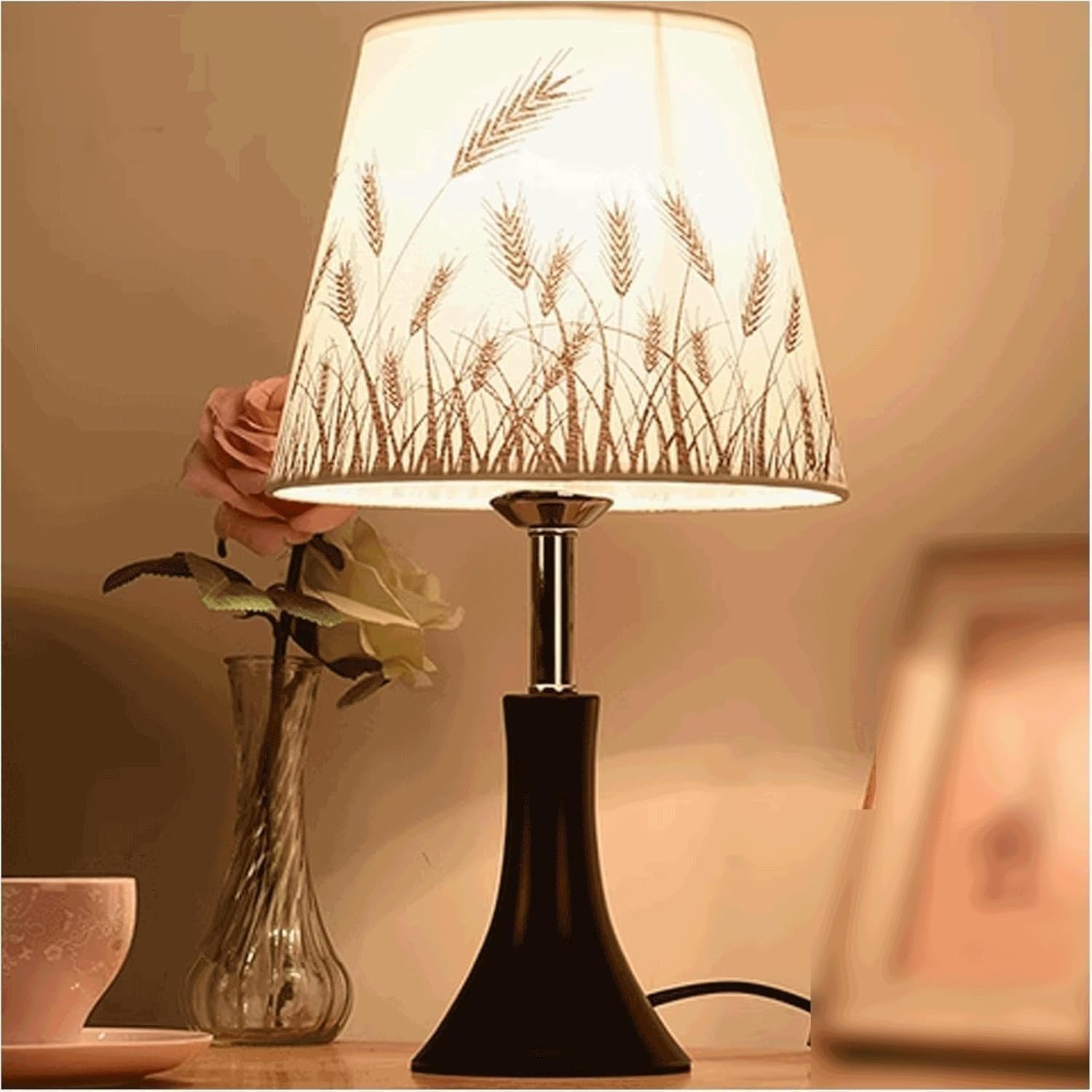 DFAEEKIYO Bedside Lamps Modern Desk Lamp Iron Table Reading Light Button Living Room Lampshade(Black D Style)
