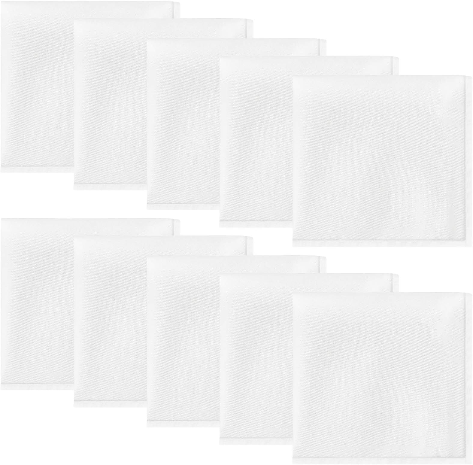 10 Pack White Pocket Squares for Men, Polyester Satin Formal Handkerchiefs | 8.6" Suit Accessory for Wedding