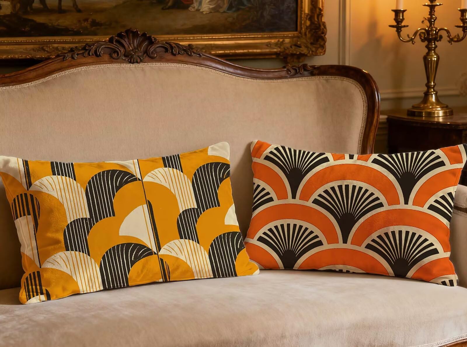 Taie Oreiller Salon Rectangulaire Orange 80x100cm en Velours