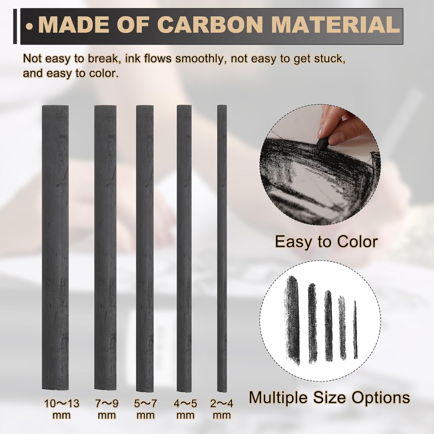 MECCANIXITY Willow Charcoal Sticks, 18-21mm Willow Charcoal Pencils Soft Sketch Vine Art Supplies Set for Drawing Sketching Shading Painting Artists Beginners (Black, Pack of 10)
