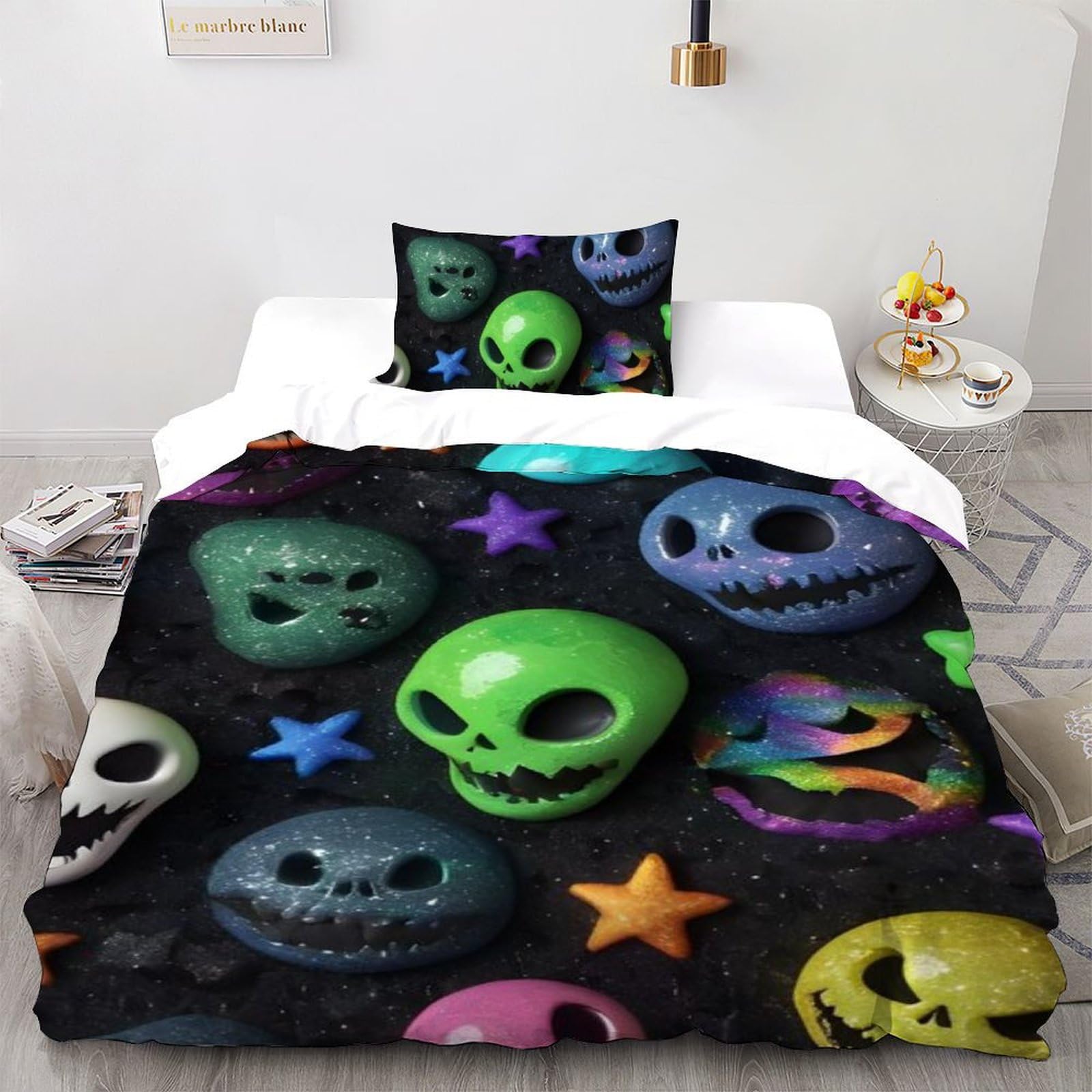 Housse de couette crâne coloré lit enfant pour créer une chambre de style dessin animé