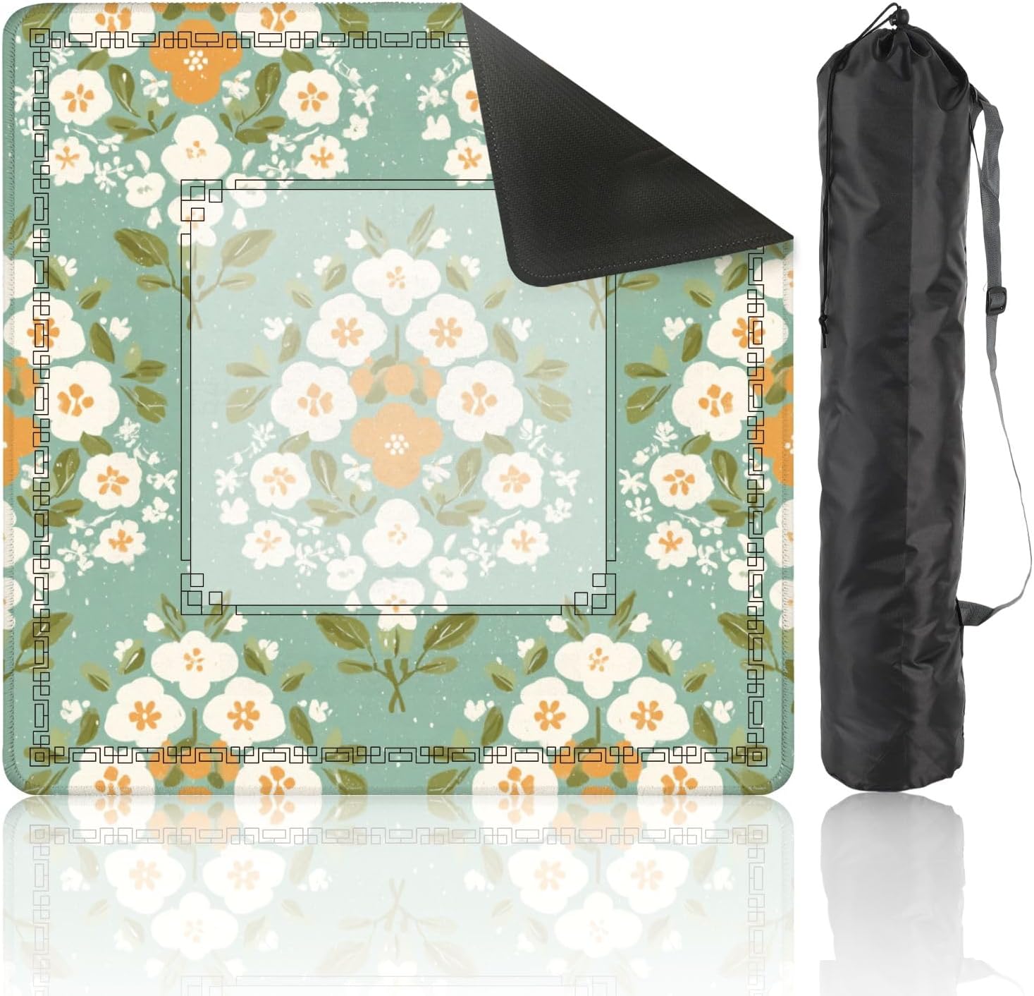 Mahjong Mat for Table Nostalgic Floral Soft Green Leaves Watercolor Hues 31.5" x 31.5" Non-Slip Noise-Reducing Game Mat Premium Mahjong Accessories for Poker Dominoes Hosting