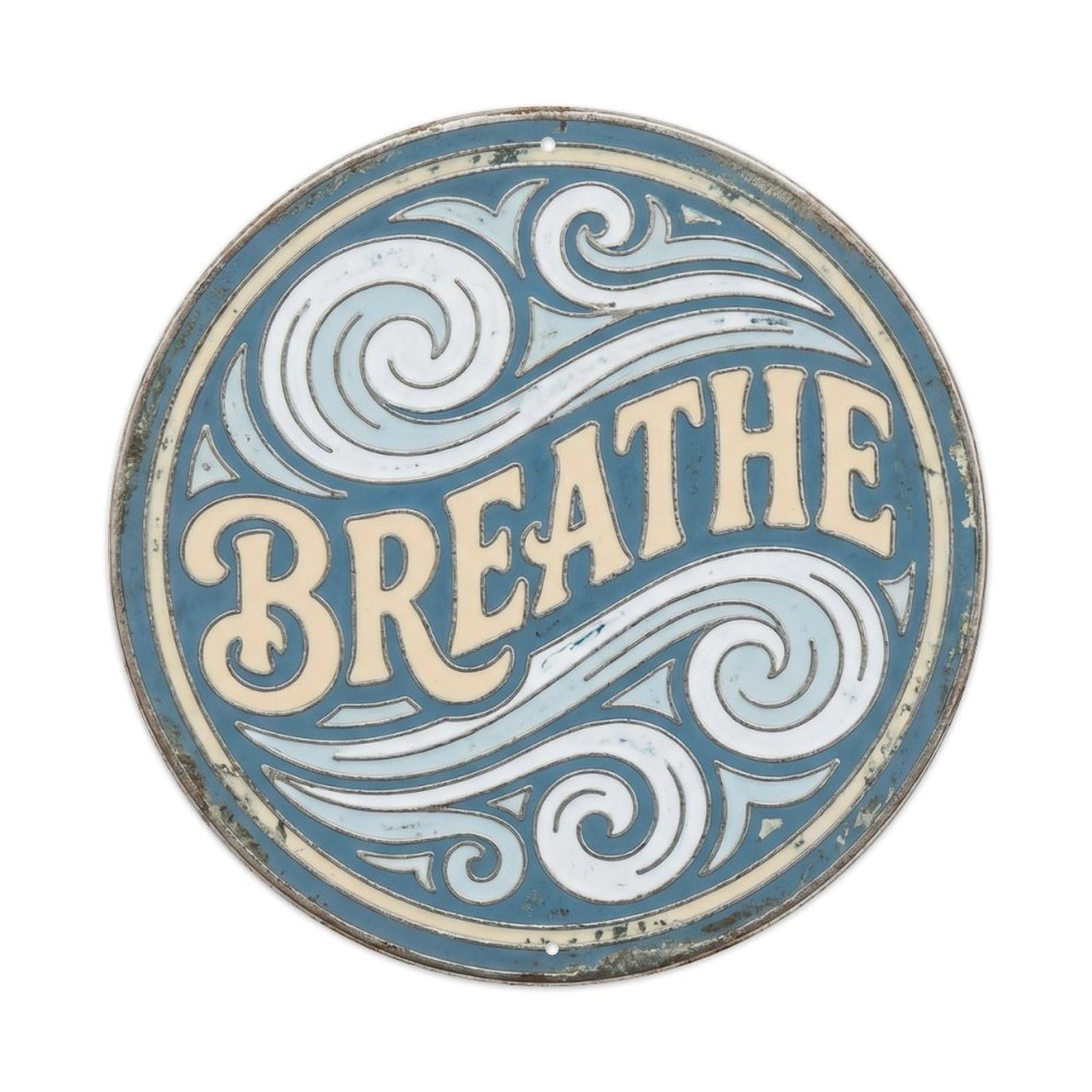 Breathe Classic Hanging Ornament Retro Slogans Metal Tin Sign Plaque Wall Decor for Cafe, Club, Garden Round Metal Poster 8x8Inch