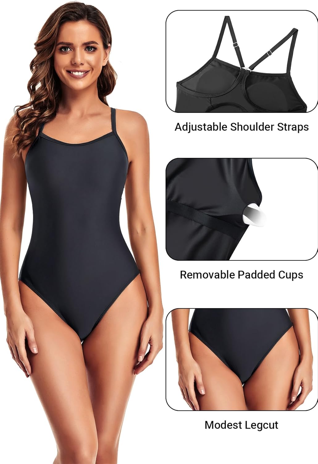 Tempt Me Athletic One Piece Swimsuits for Women Training Sport Tummy Control Bathing Suits - Image 3