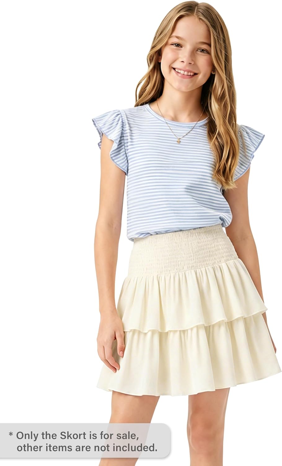 Girls Mini Skort, Smocked Tiered Ruffle Built-in Shorts Sizes 6-16