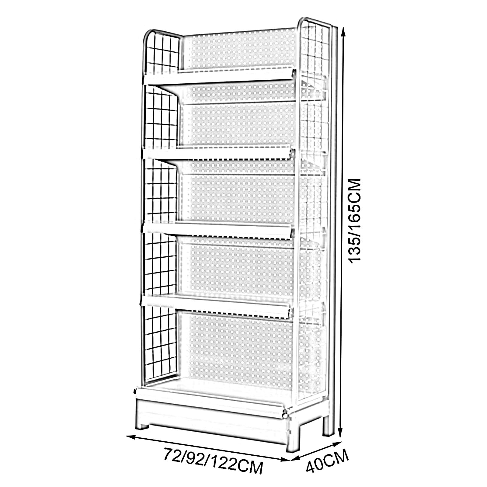 Verkaufsregale, 5-stöckiger Snack- und Süßwaren-Organizer, Regaletikettenhalter für Supermärkte, Stehregale für Convenience-Stores, Schwerlast-Metallrahmenregal，White 48.03x15.75x53.15 in