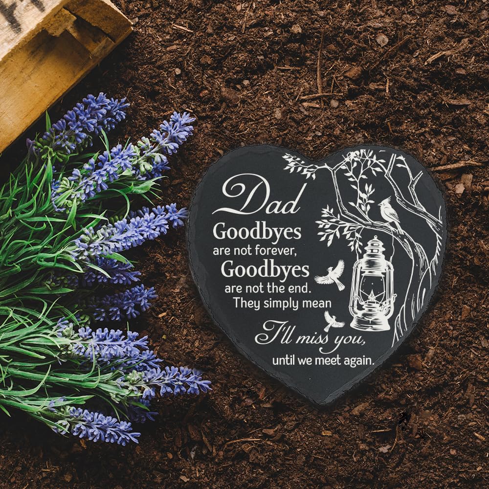 Dad Memorial Stone, Decoration Slate for Garden, in Memory of Father, Angel Dad in Heavean, Remembrance Gift for Loss of Dad, Memorial Plaque (Heart)