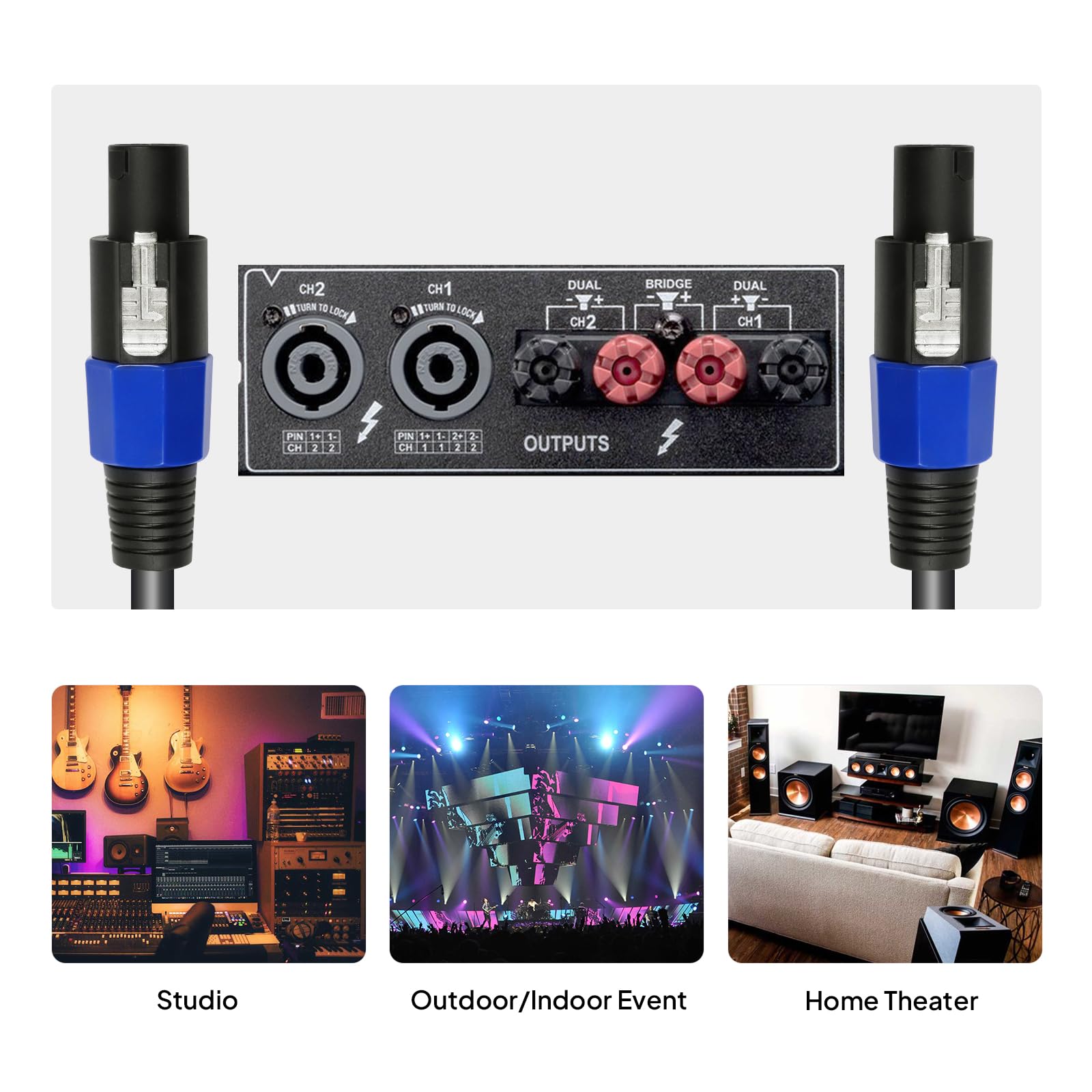 Confezione da 2 cavi Speakon da 15 m, 2 cavi Speakon a Speakon con Twist Lock, Pro DJ, PA, mixer, cavo audio da studio (2 conduttori, 15,2 m)