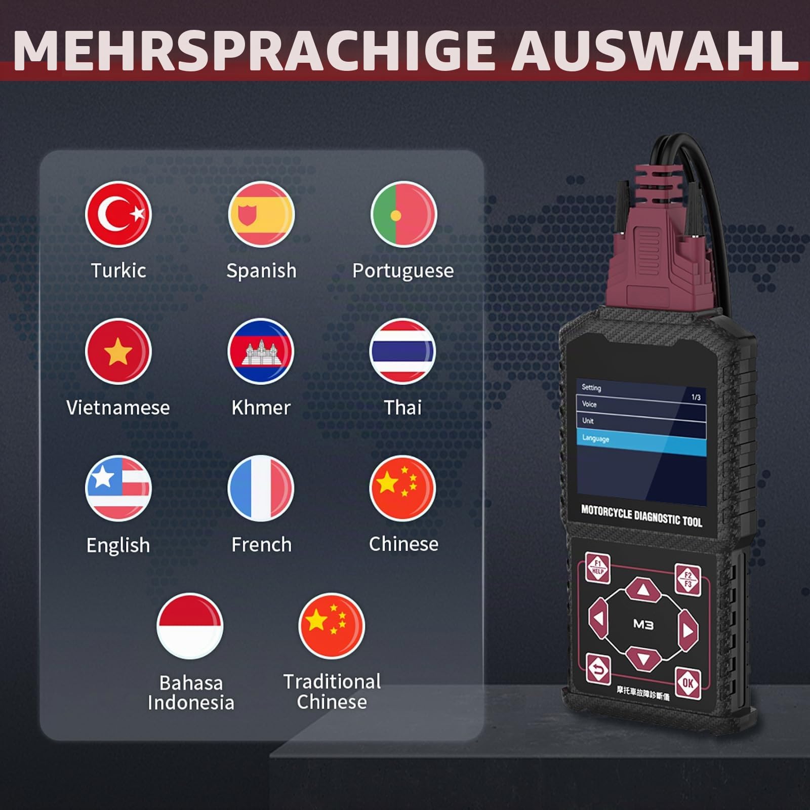 Motorrad System Diagnosetest Messgeräte OBDII Motorrad Fehlercodeleser Scanner Passend Kompatibel für Yamaha 2/3/4P, Kawasaki 4-6P, Honda 4P, OBDII