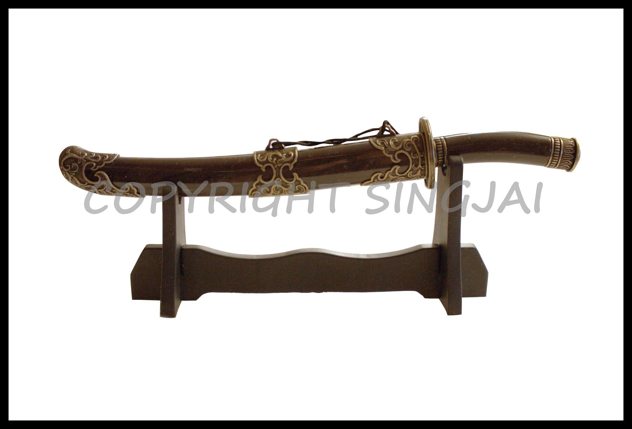 LETTER OPENER 11" DARK BROWN COLOURED CHINESE COLLECTABLES WITH STAND (HK33)