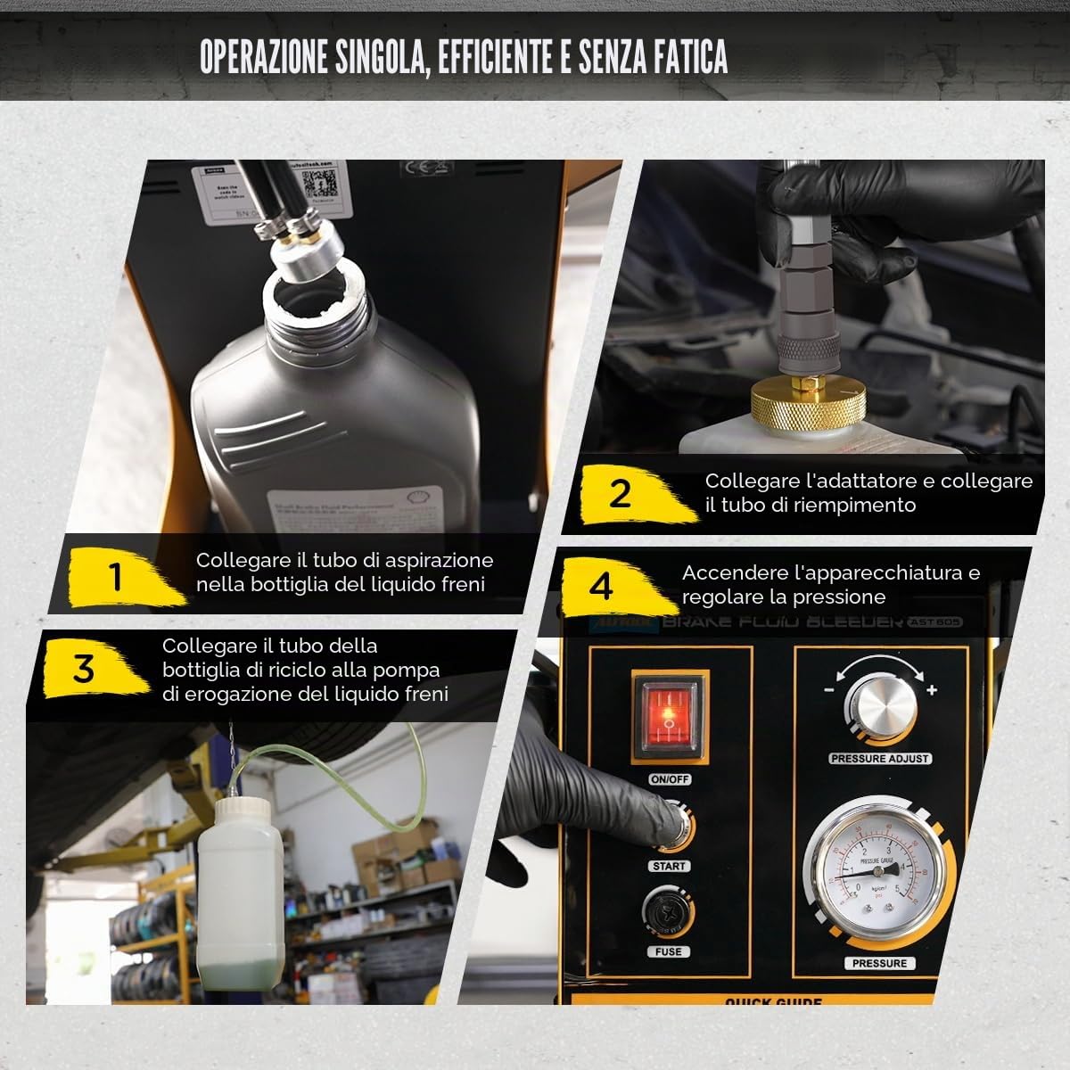 AUTOOL Spurgo Freni Elettrico Kit, Kit di Spurgo Automatico del Fluido Freno con Bottiglia di Estrazione da 1 Litro, 20 Adattatori,Adatto alla Maggior Parte dei Veicoli, 220V