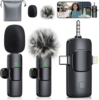 MENERESAS wireless mini microphone for iPhone: 𝟑-𝐢𝐧-𝟏 phone microphone, 3-Level Noise Reduction, 20m/65ft Range, 𝐑𝐗 𝟏𝟓𝐇+ Charge While Recording – Type-C/TRRS for Live Streaming