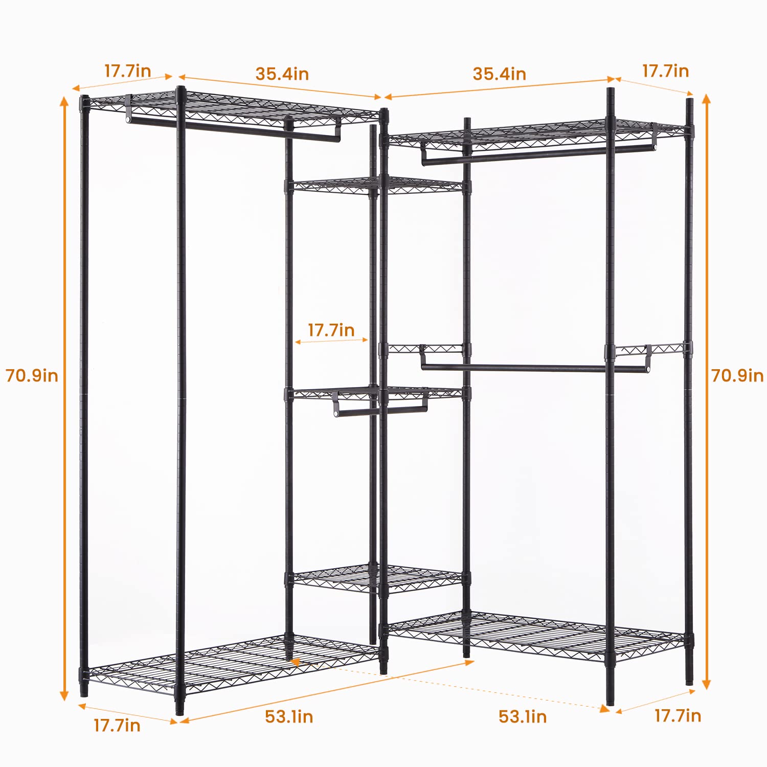 ZUNGKEA Heavy Duty Clothes Rack with Shelves & Wire Meshes, Free