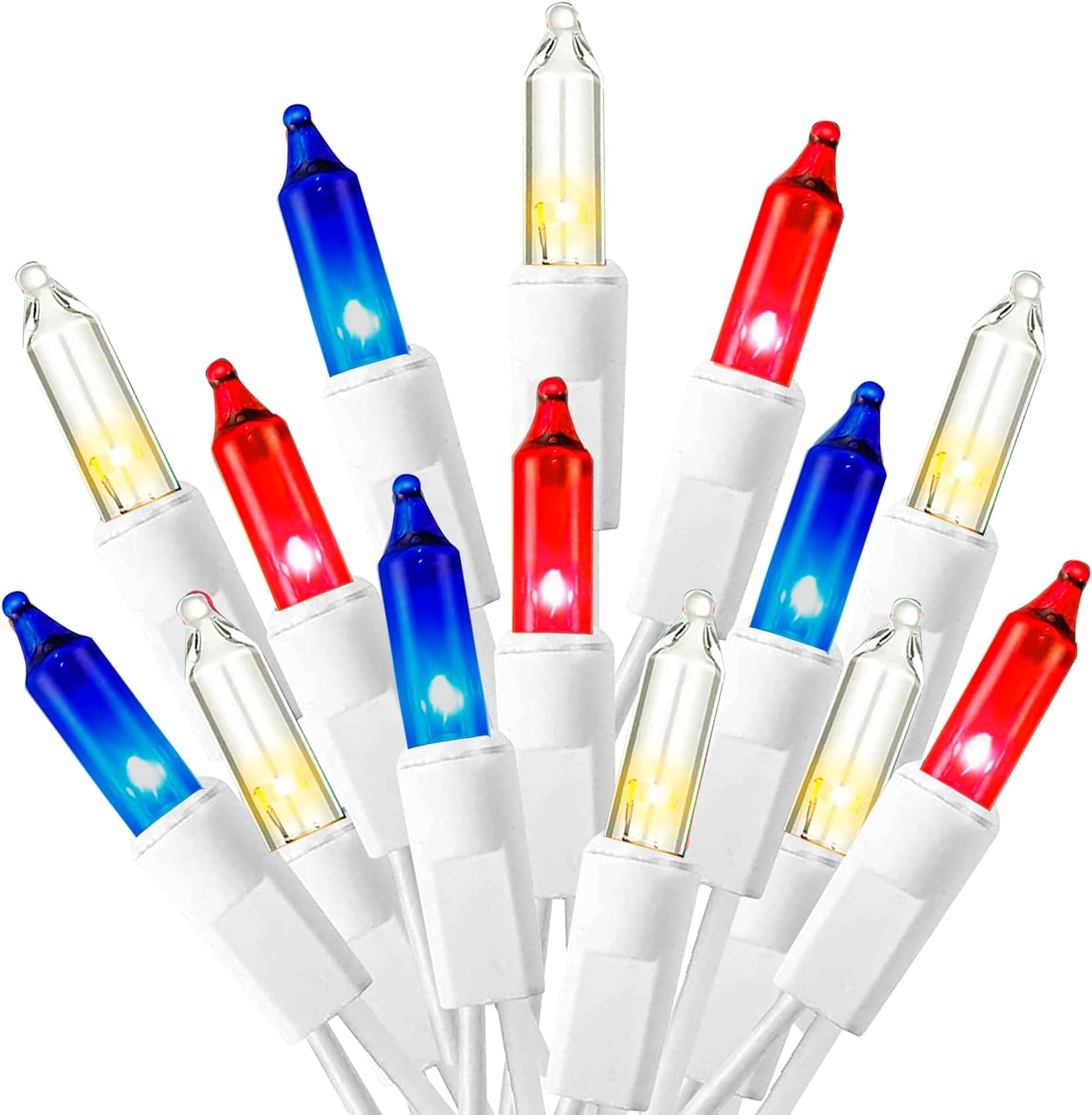 Dazzle Bright 4th of July Lights, 20FT 100 Count Independence Day Mini String Lights Plug in Waterproof Christmas for Outdoor Indoor Home Party Decorations, Red Blue and White
