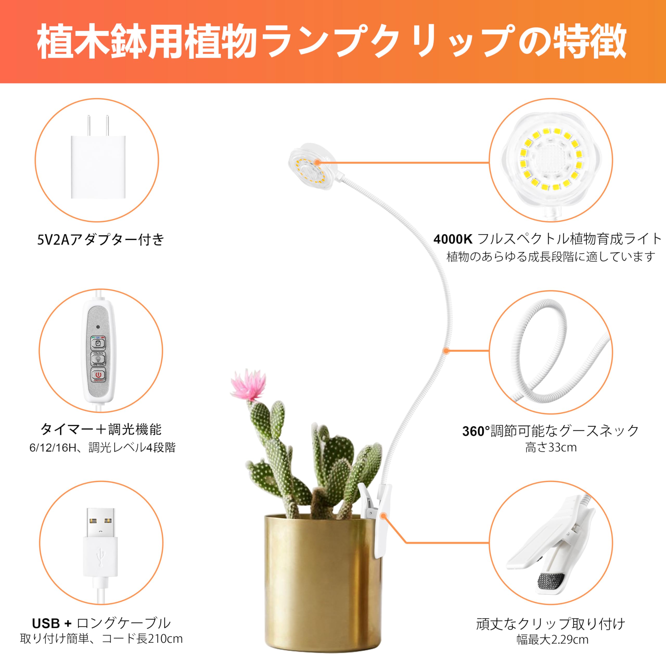 Amazon.co.jp: 屋内植物用グローライト，ポットクリップ LED 植物