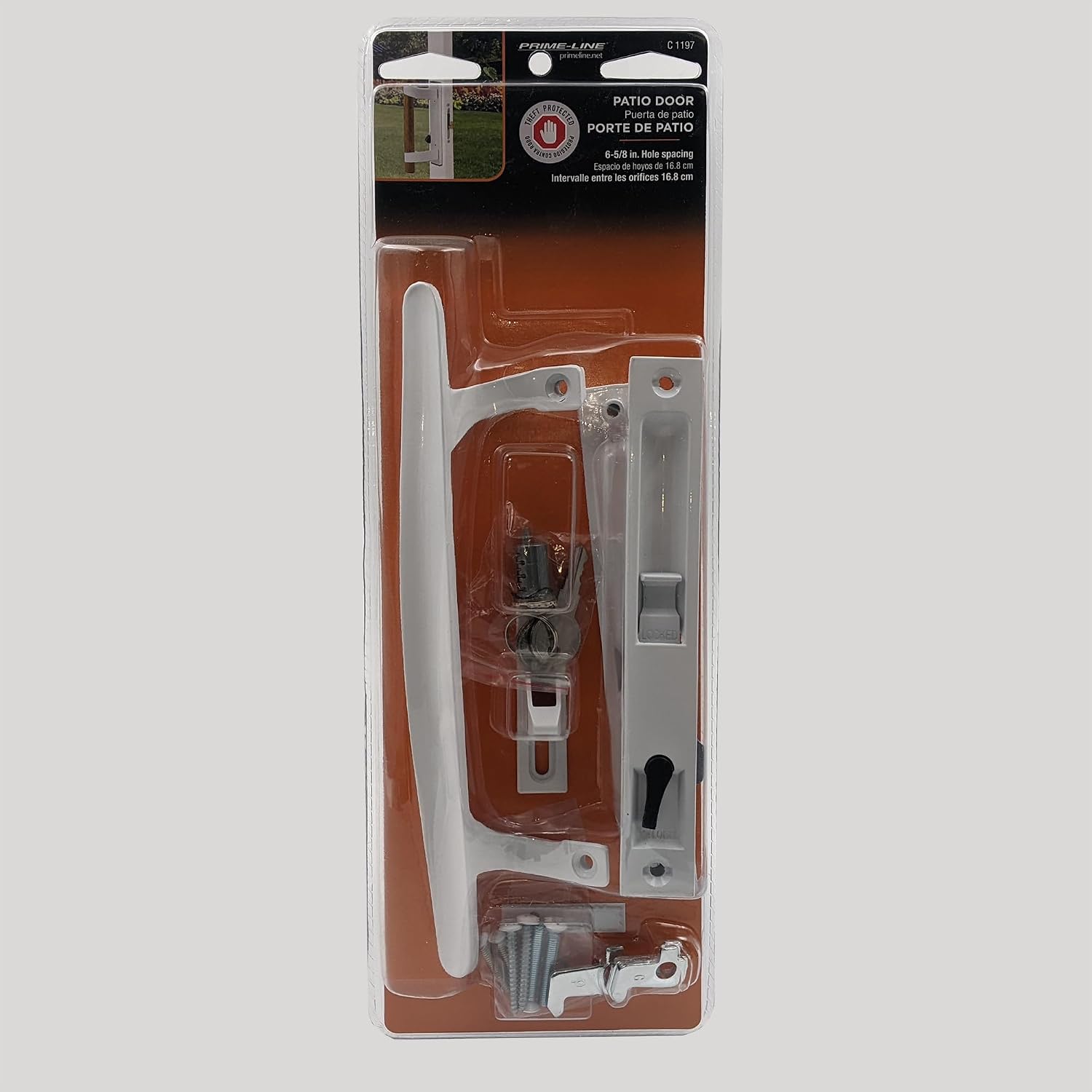 Prime-Line Products C 1197 Sliding Glass Door Handle Set, 6-5/8 in., Diecast, Hook Style, Flush (Single Pack) | 6-5/8 in., Diecast, Hook Style, Flush, Single Pack