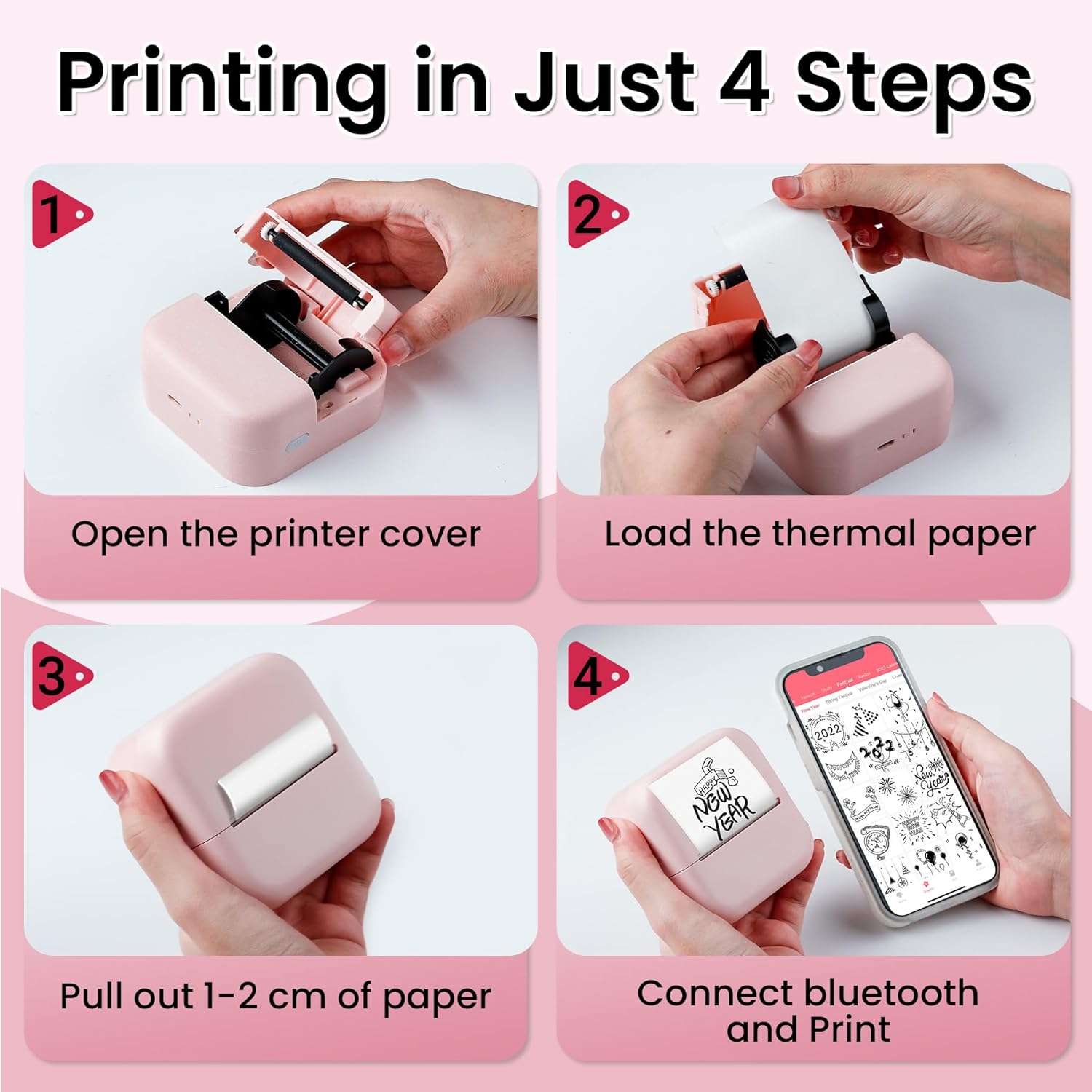 Inkless Sticker Printer, Print Pods Mini Printer Compatible with Phone & Tablet, Mini Sticker Printer with Stickers, M02L Portable Thermal Printer for Study Notes, Print Pictures & Photos, Journals - Image 6