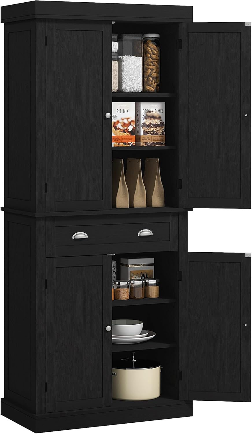 HOMCOM 72.5″ Kitchen Pantry Cabinet, Traditional Freestanding Storage Cabinet with 4 Doors, Drawer and 3 Adjustable Shelves for Dining Room, Black Wood Grain HOMCOM 72.5″ Kitchen Pantry Cabinet, Traditional Freestanding Storage Cabinet with 4 Doors, Drawer and 3 Adjustable Shelves for Dining Room, Black Wood Grain