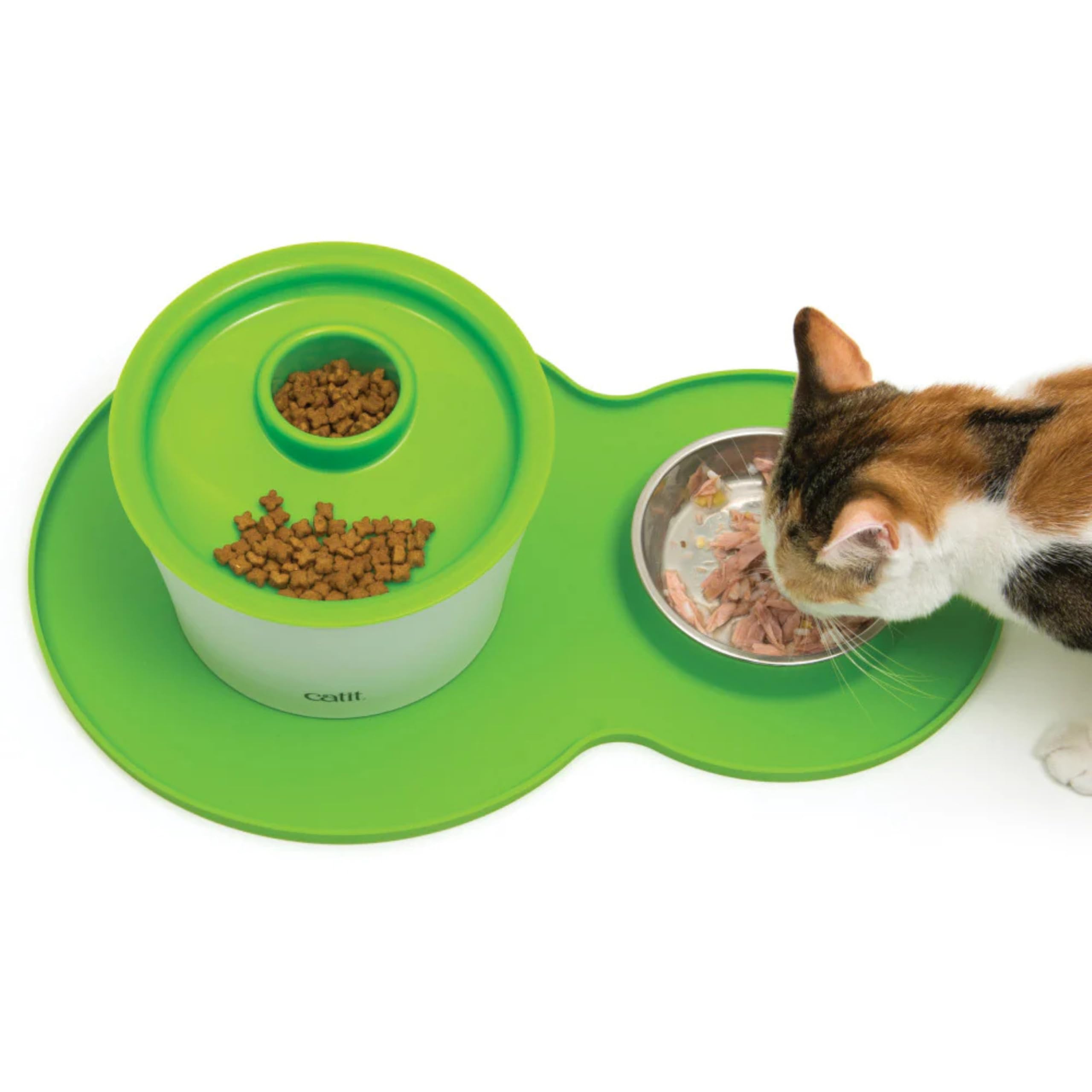 Catit Alfombra Silicón Con Comedero Inox Verde